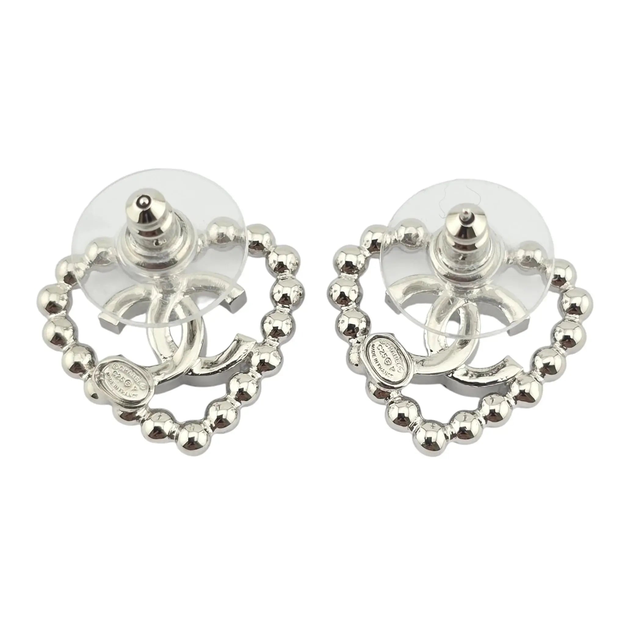 Chanel CC Crystal Heart Silver Earrings 2025 CHANEL