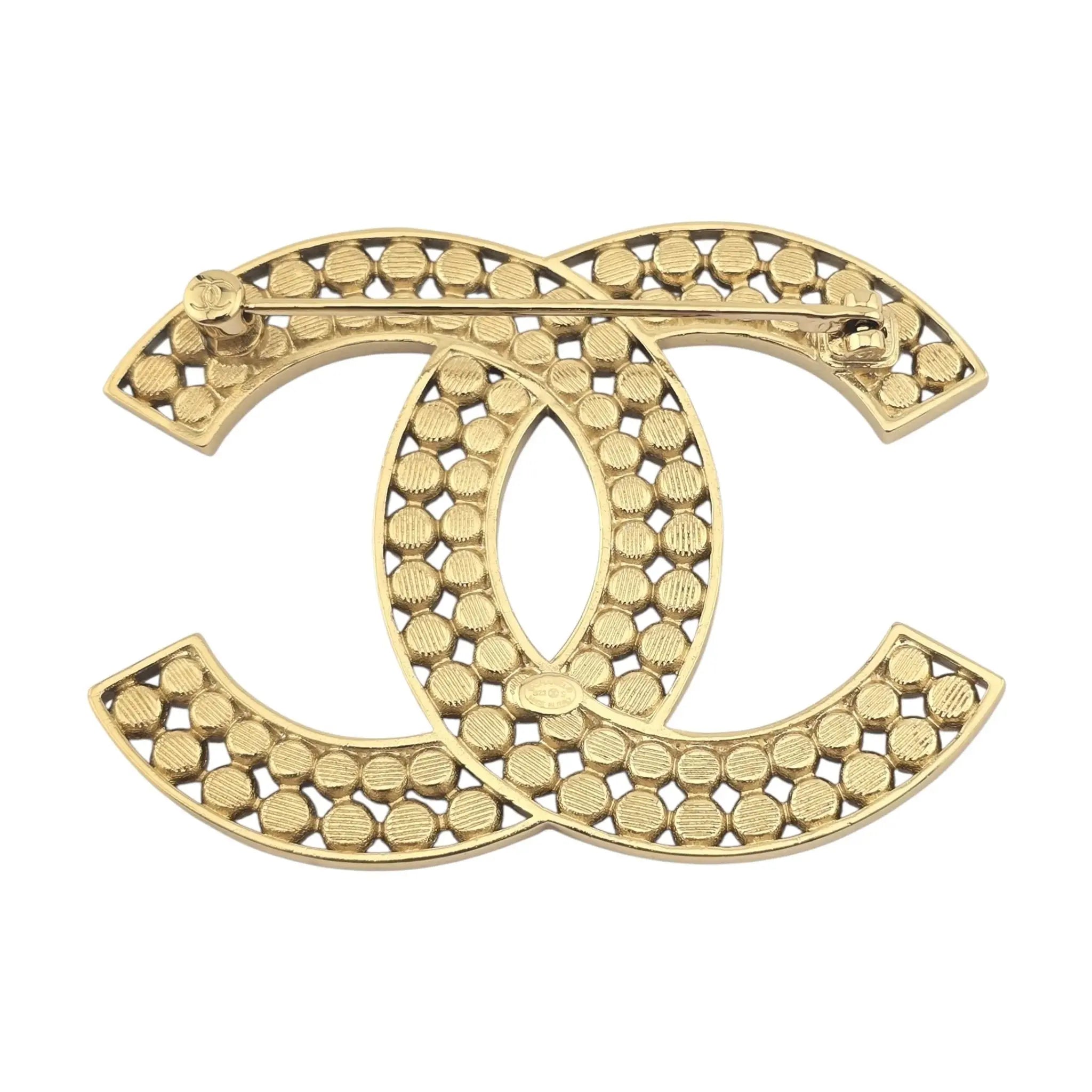 Chanel CC Metal Crystal Brooch Gold 2023 CHANEL