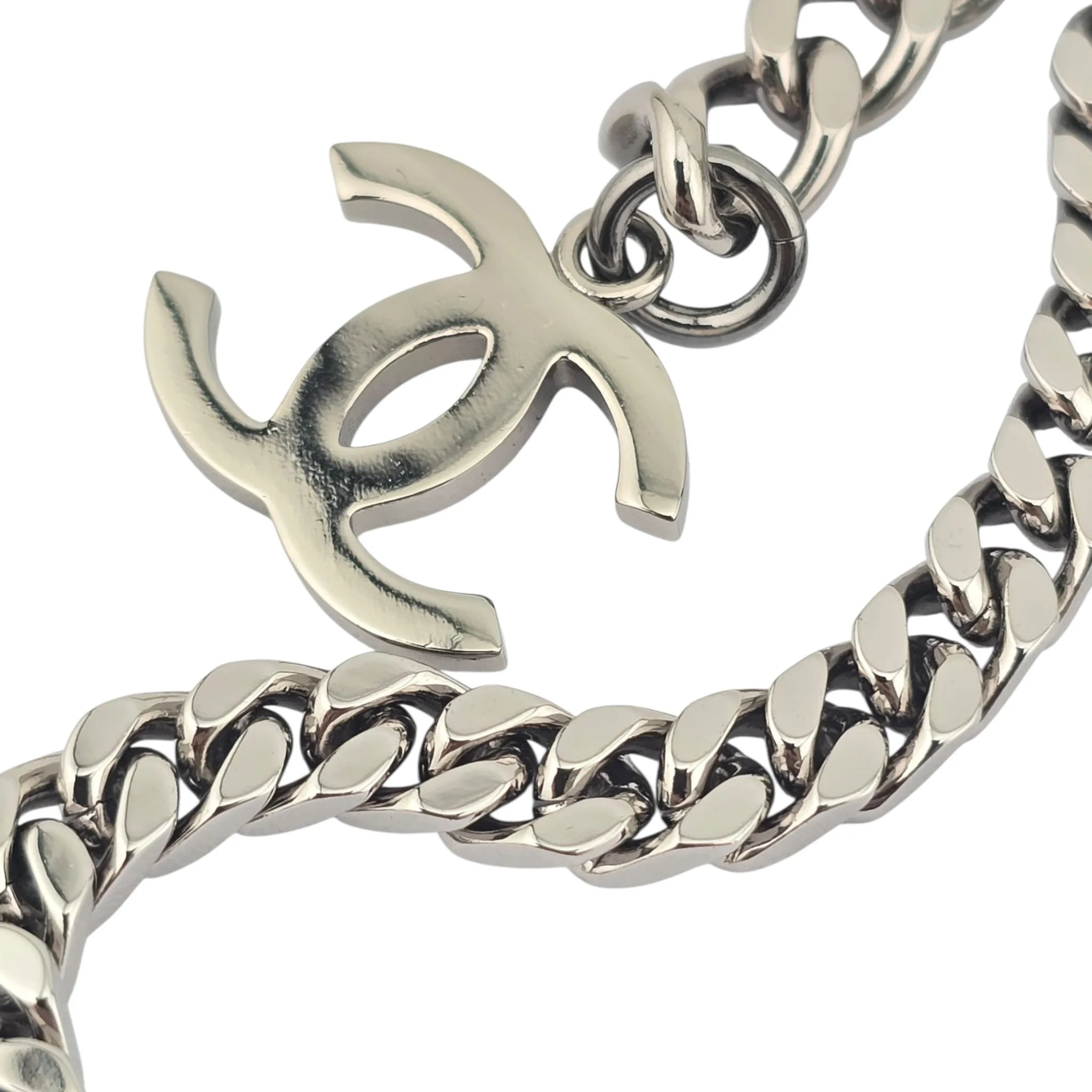 Chanel CC Ruthenium Crystal Chain Silver Long Necklace 2021 CHANEL