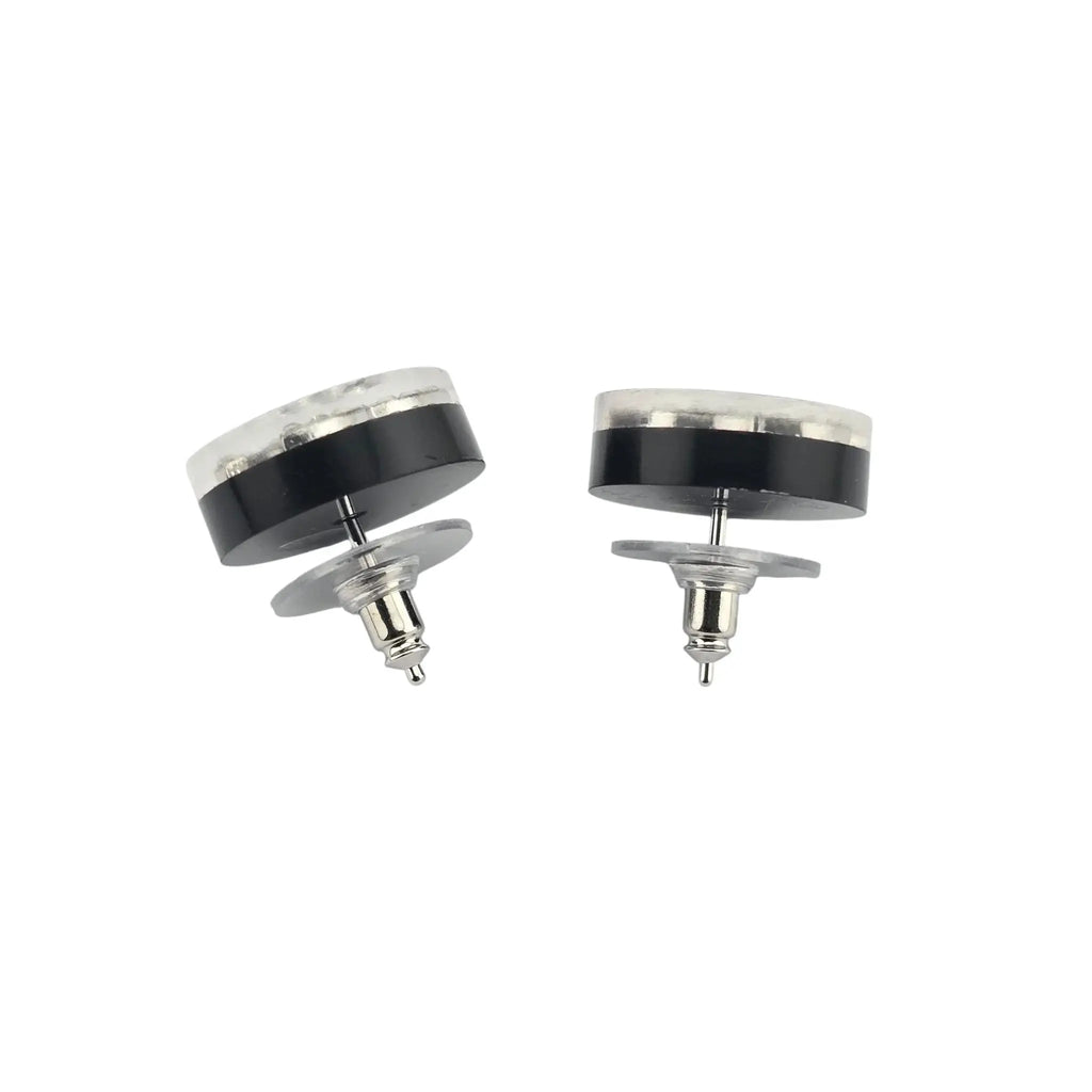 Chanel CC Resin Round Black Stud Crystal Earrings 2025 CHANEL
