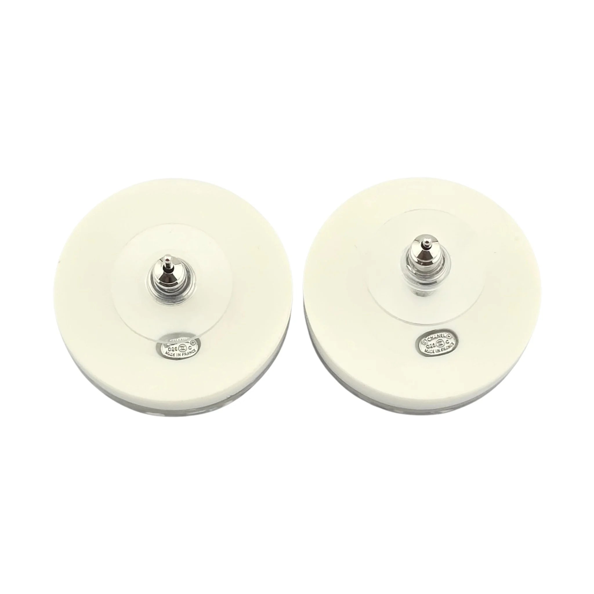 Chanel CC White Resin Round Earrings 2024 CHANEL