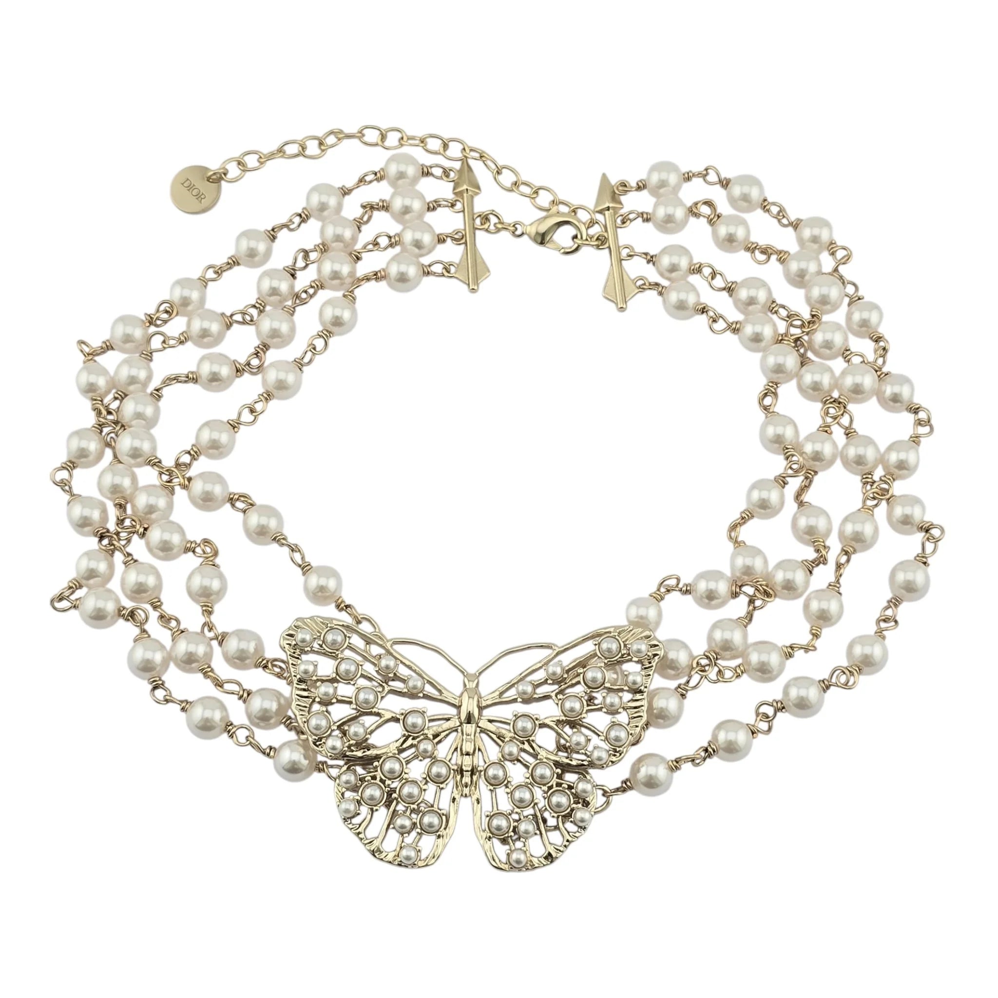 Christian Dior Toile de Jouy Papillon Butterfly Choker Necklace DIOR