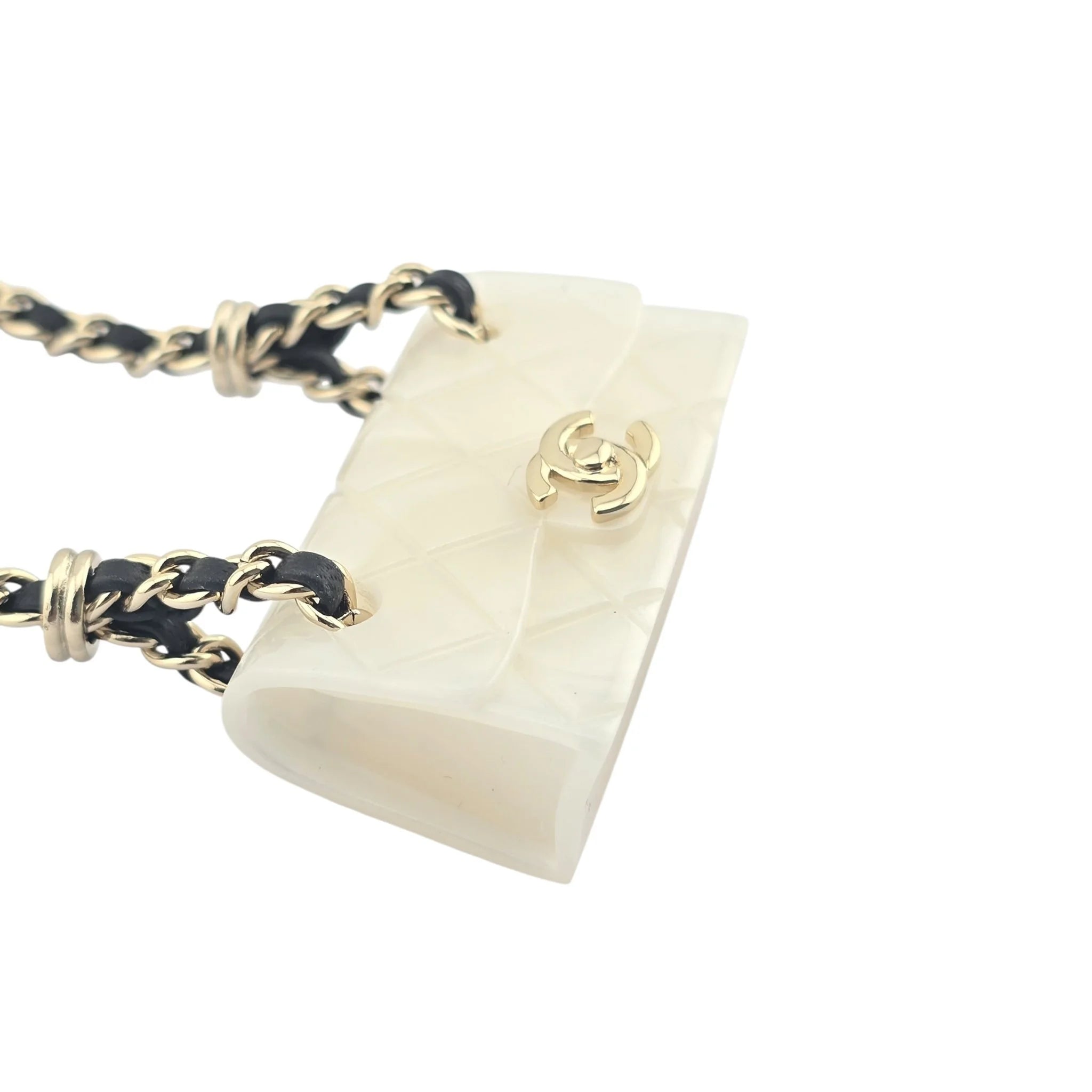 Chanel CC Matelasse White Resin Bag Necklace 2023 CHANEL