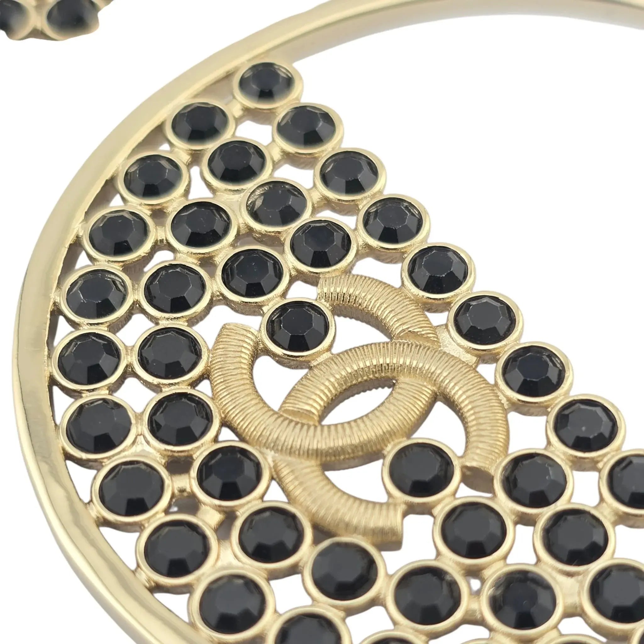 Chanel CC Black Crystal Gold Hoop Earrings SS23 CHANEL