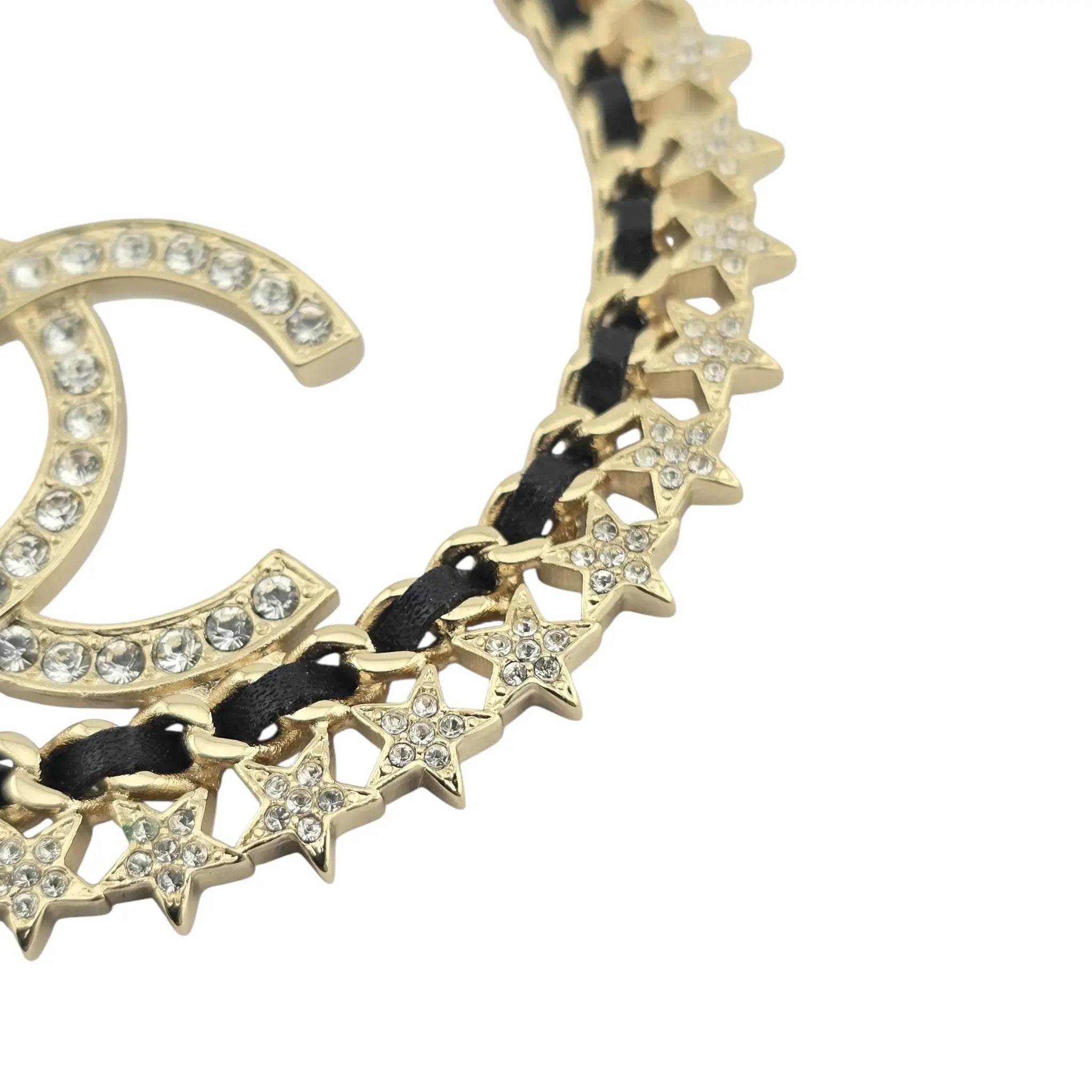 Chanel CC Large Hoop Earrings Crystal/Leather CHANEL