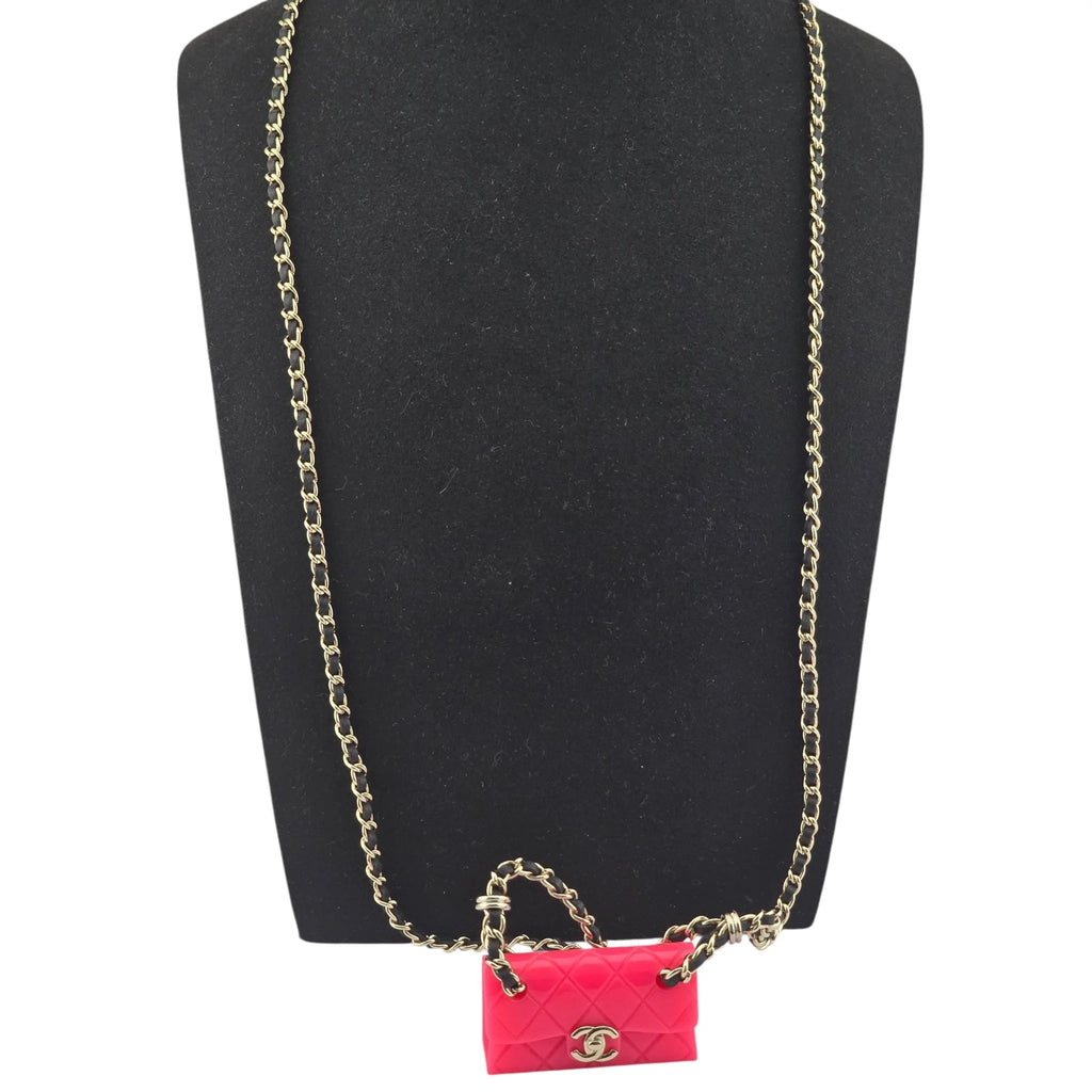 Chanel CC Matelasse Pink Resin Bag Necklace 2023 CHANEL