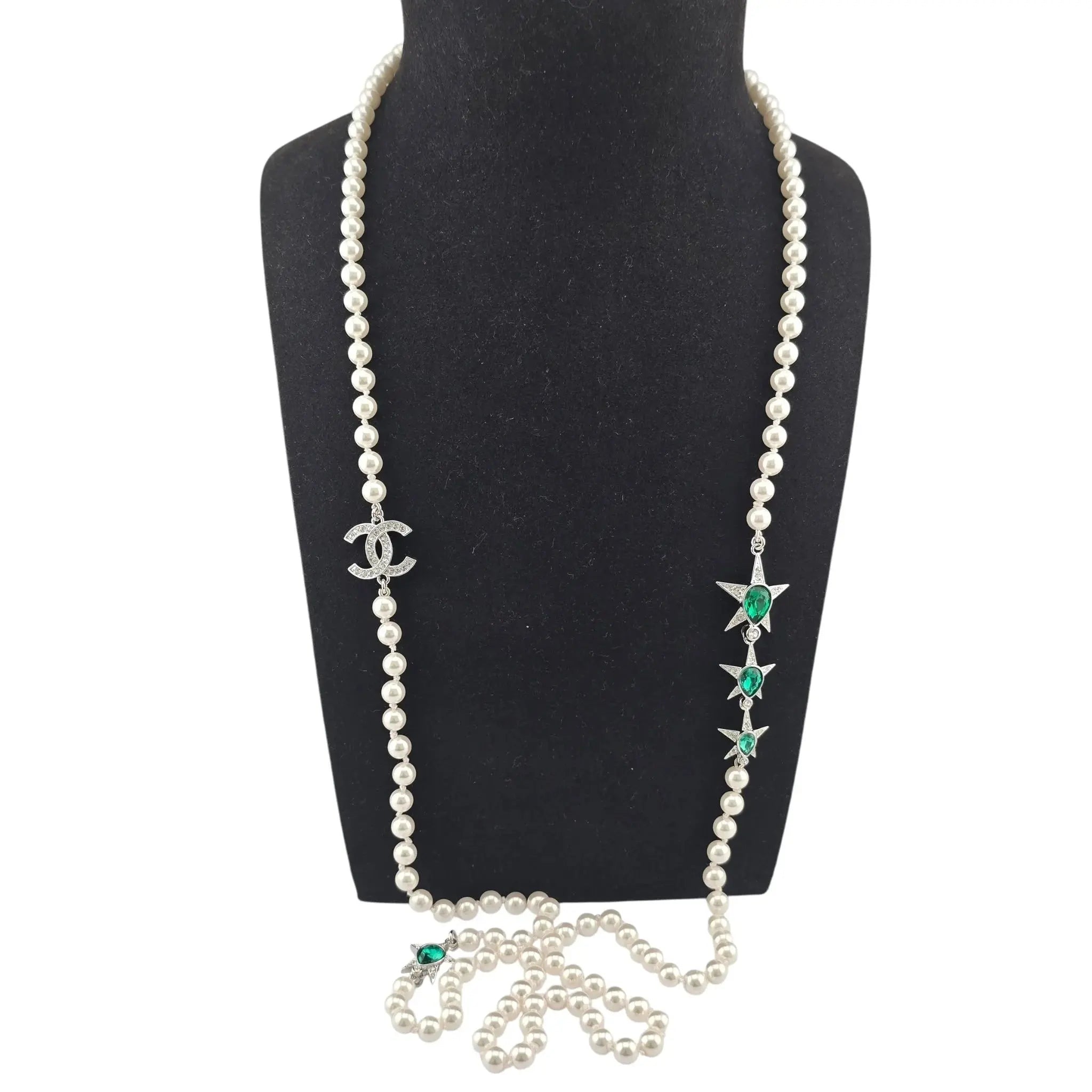 Chanel CC Long Faux Pearl Green Necklace 2023 CHANEL