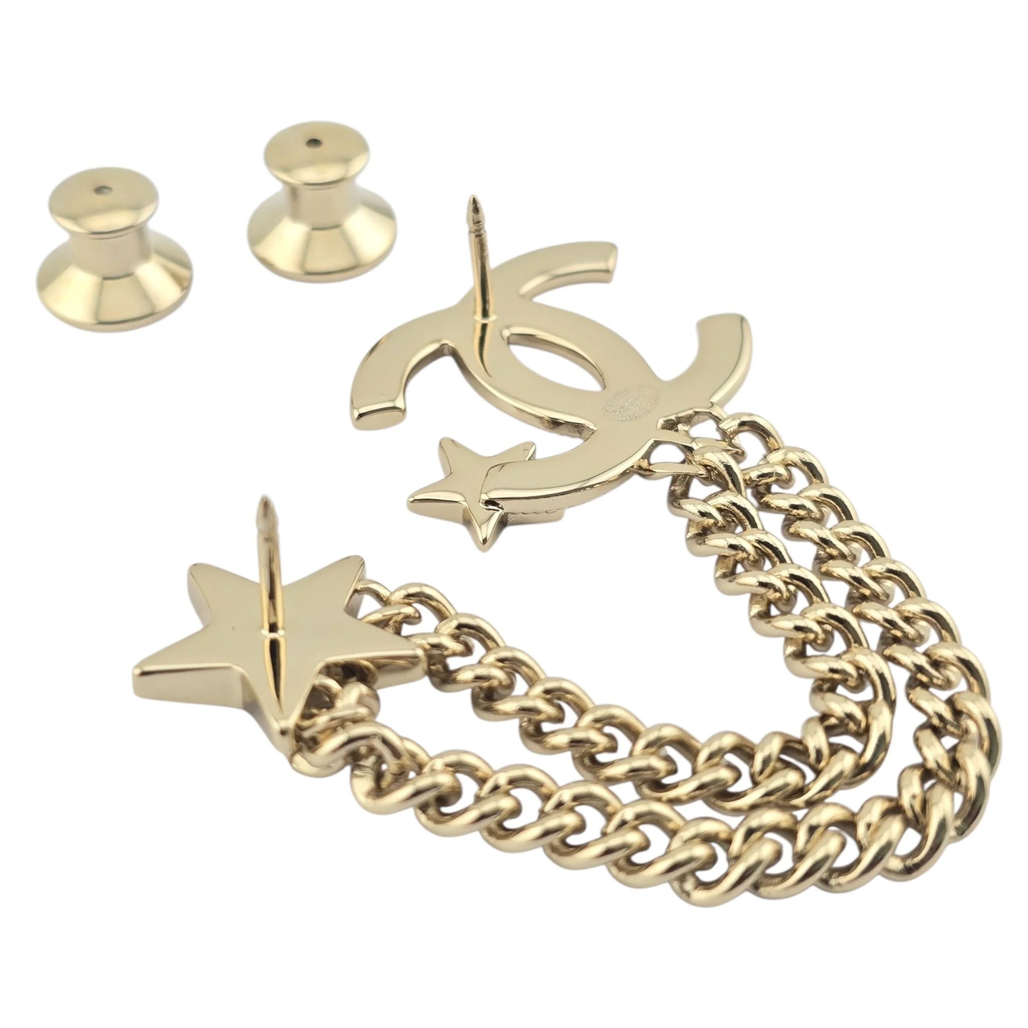 Chanel CC Crystal Chain Star Brooch Gold CHANEL