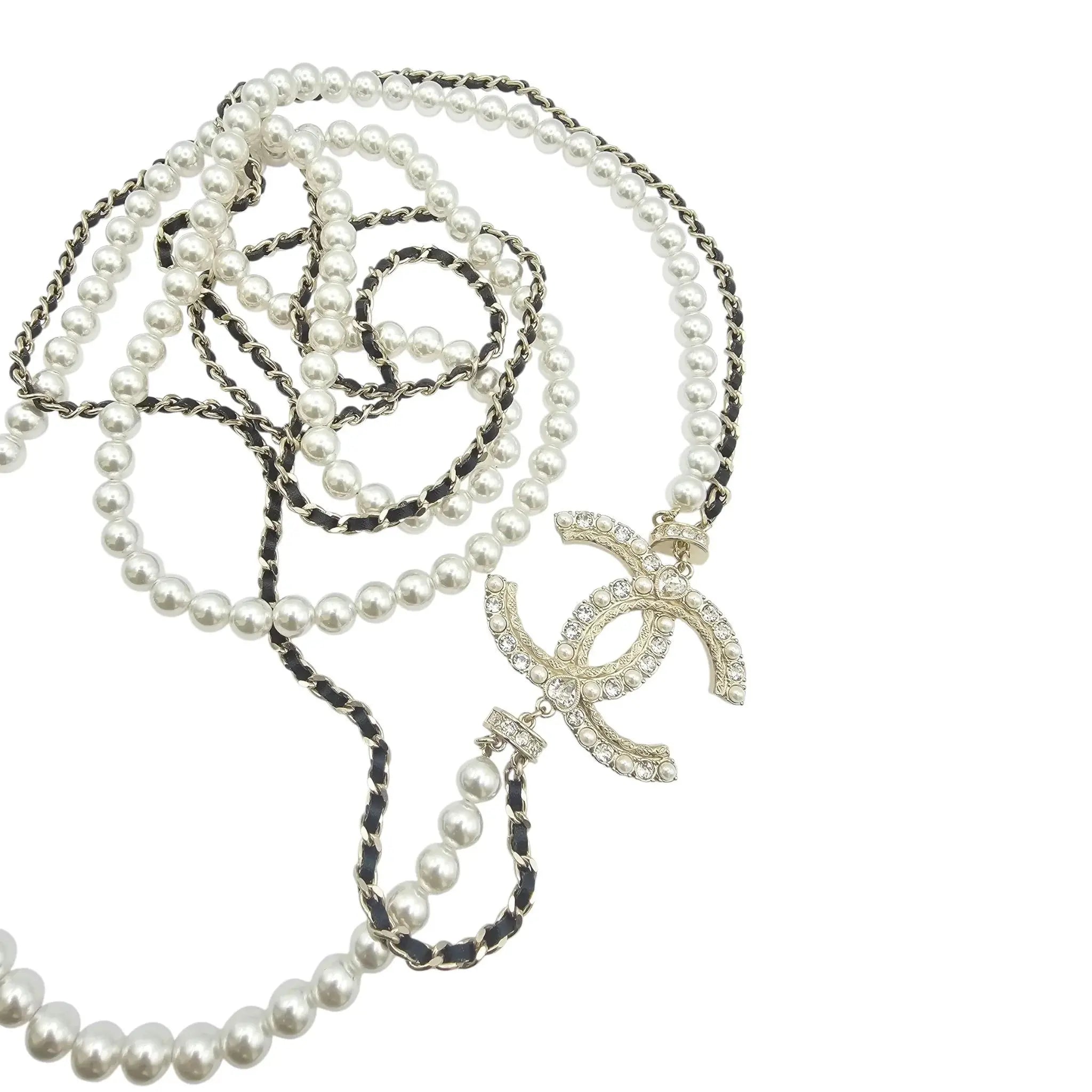 Chanel CC Long Faux Pearl Leather Necklace 2023 CHANEL