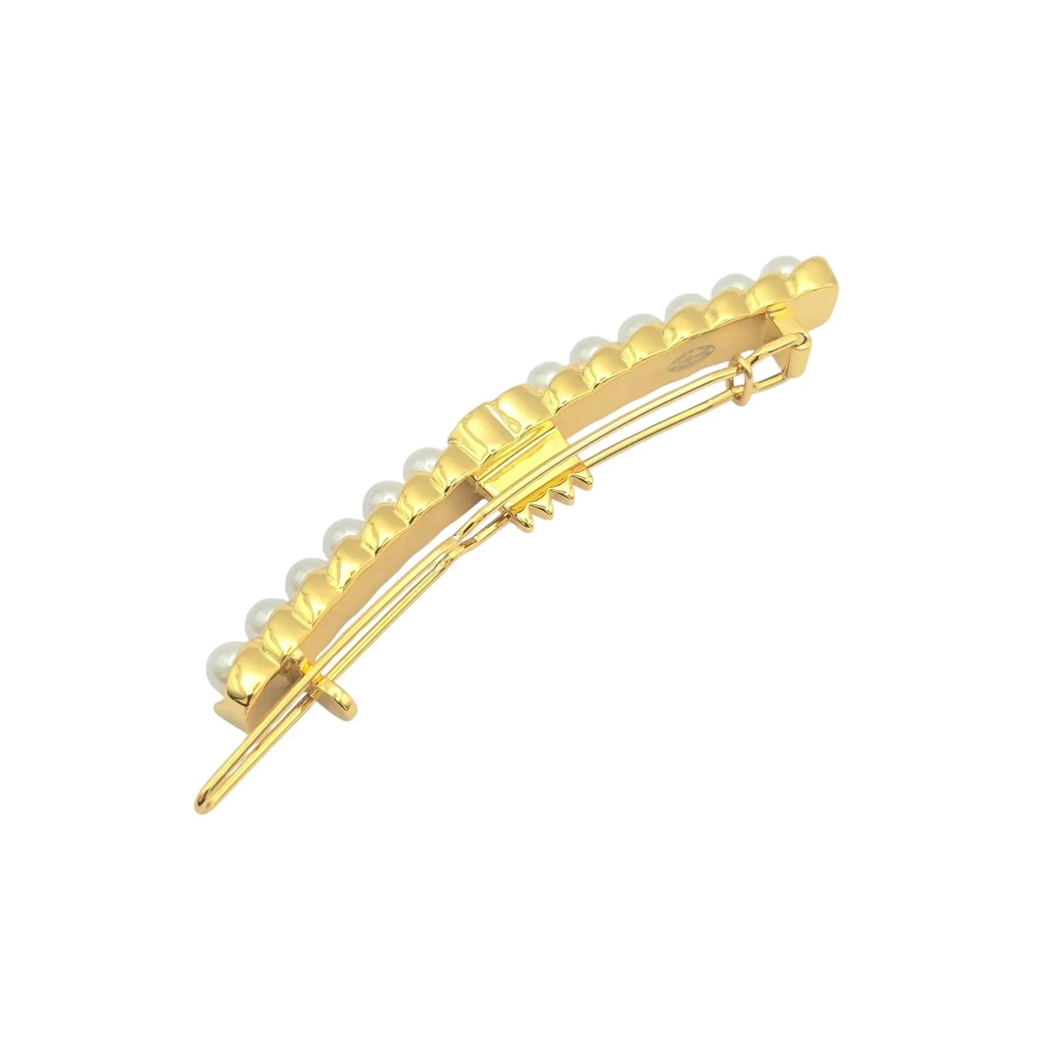 Chanel CC Faux Pearl Gold Hair Barrette Clip B23 CHANEL