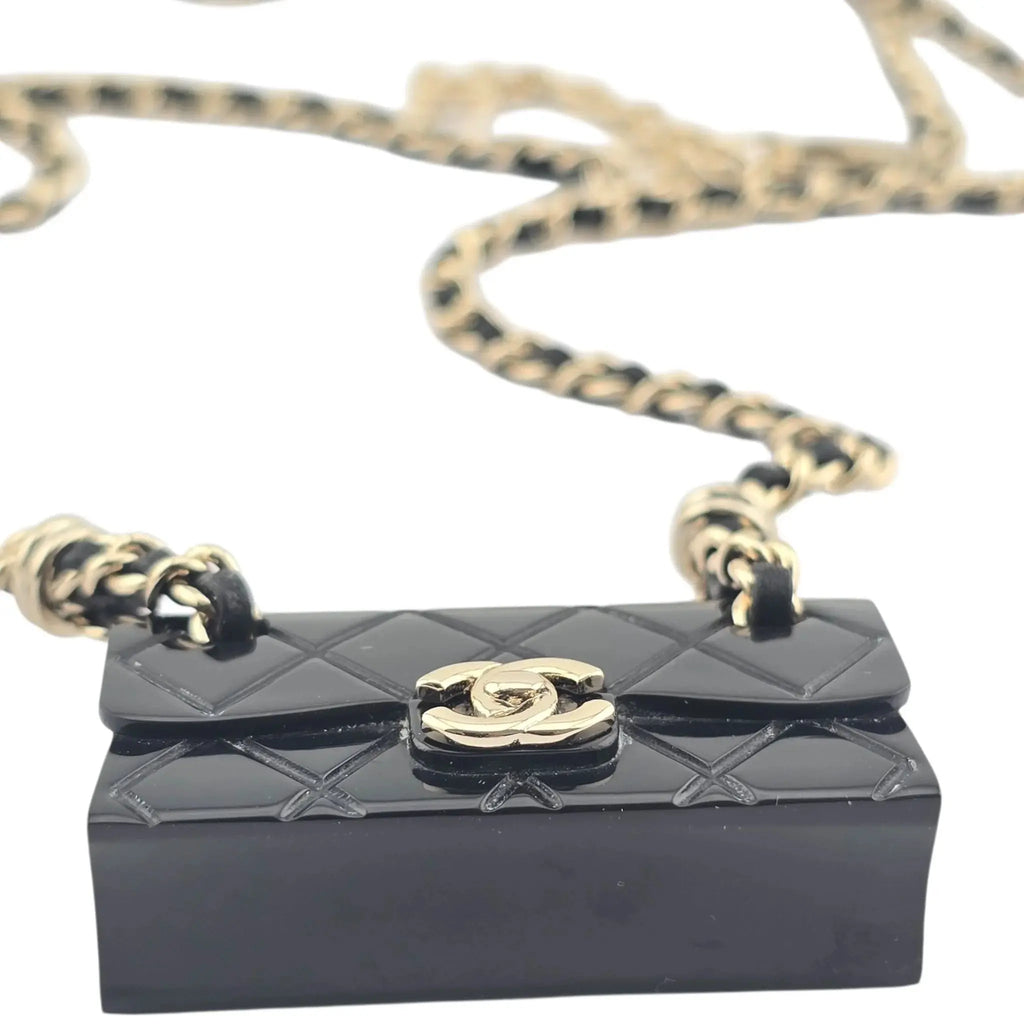 Chanel CC Matelasse Black Resin Bag Necklace 2023 CHANEL