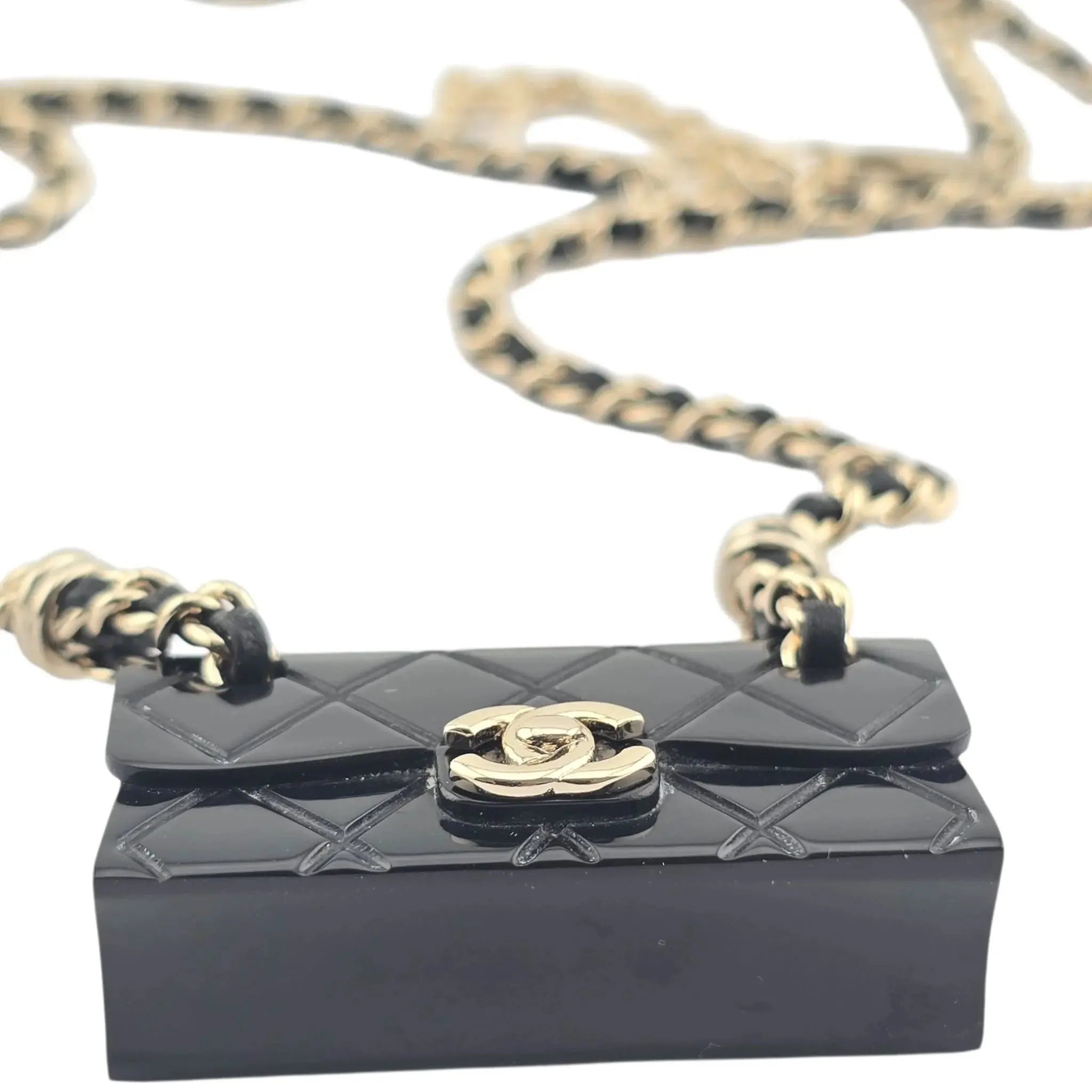 Chanel CC Matelasse Black Resin Bag Necklace 2023 CHANEL