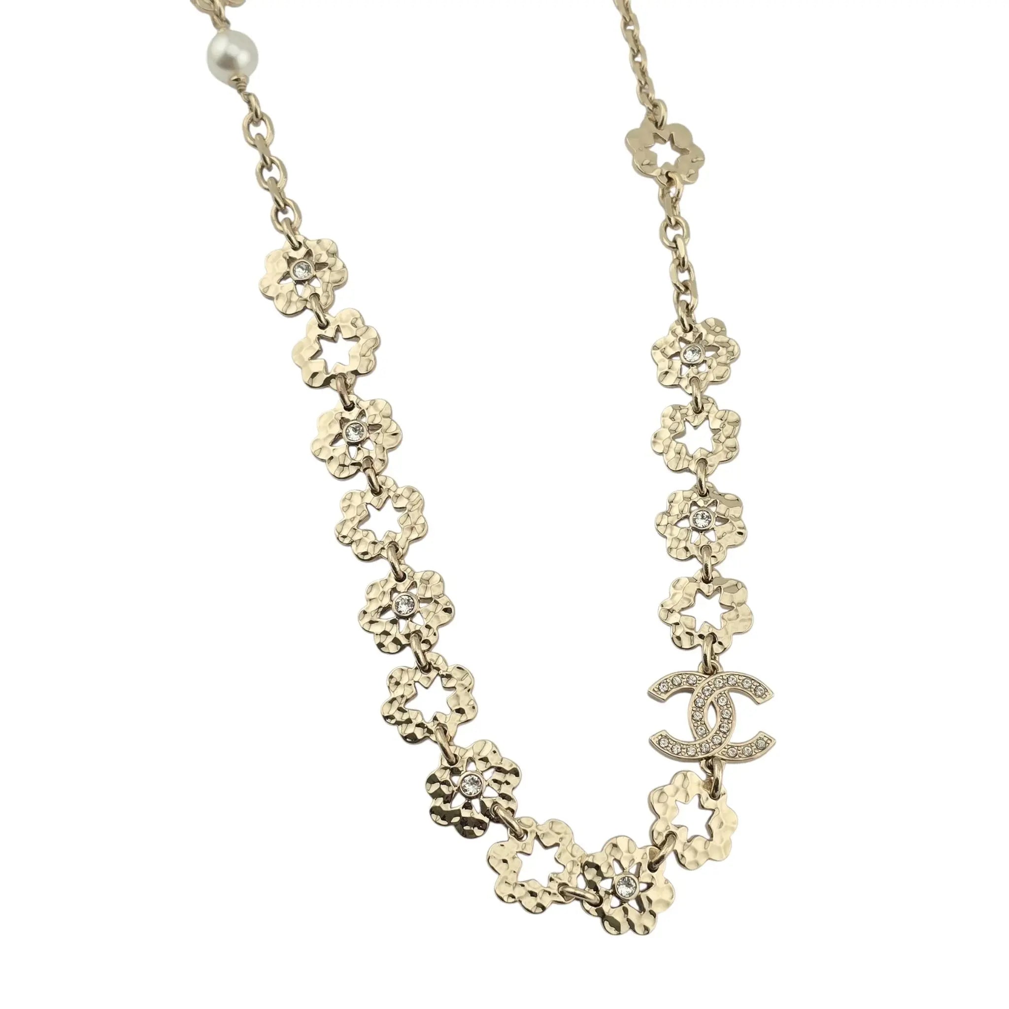 Chanel CC Long Necklace Gold Metal Floral Necklace 2025 CHANEL