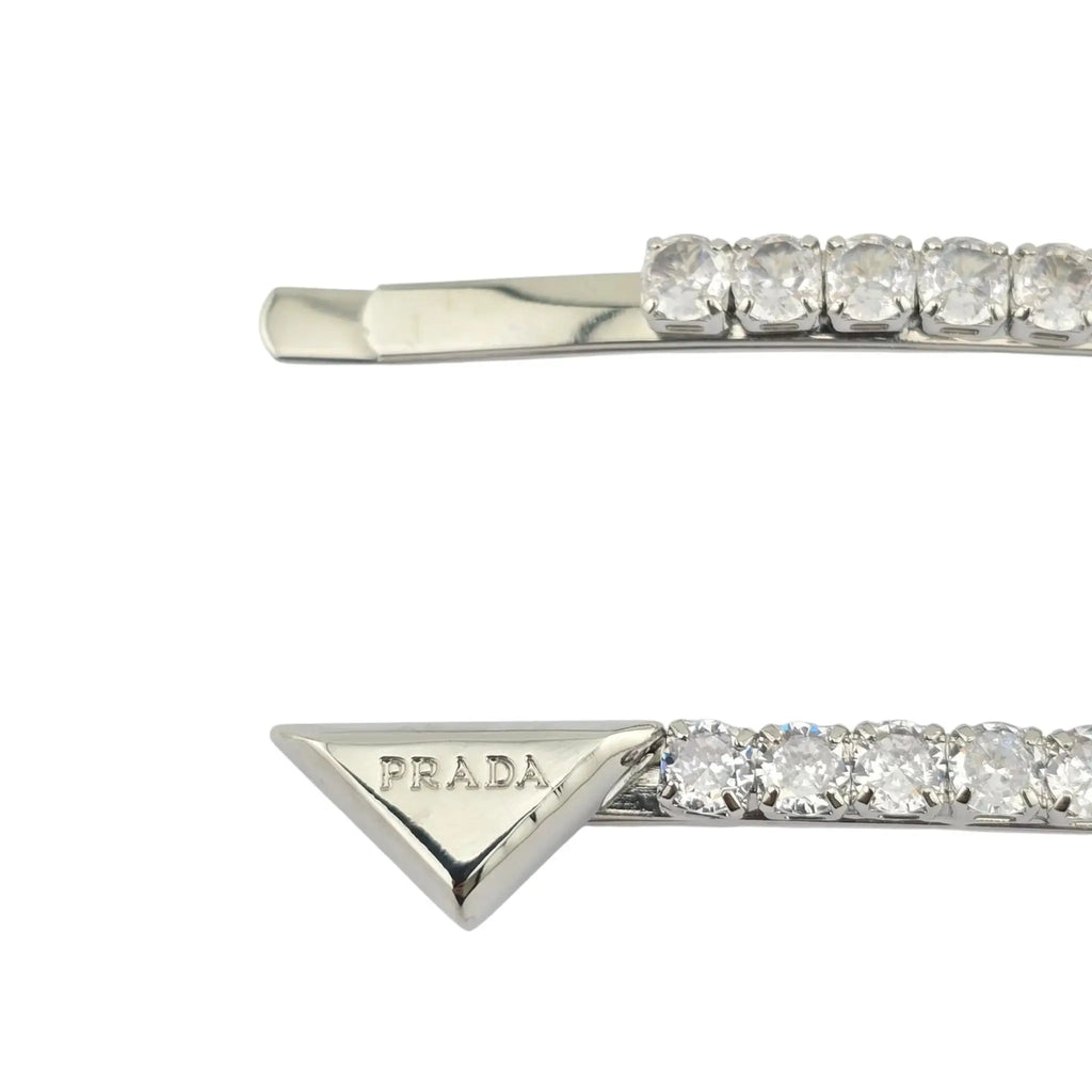Prada Crystal Embellished Silver Hair Clip PRADA