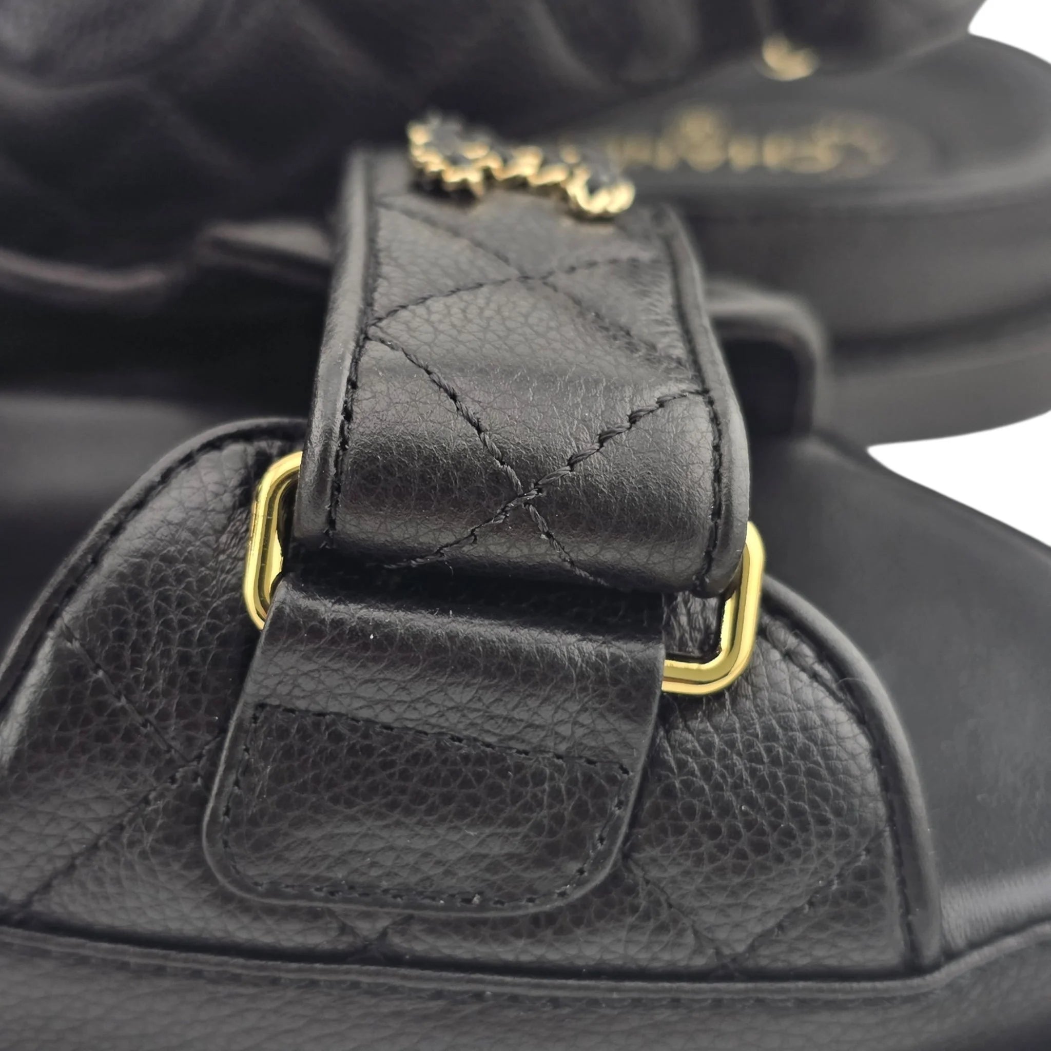 Chanel CC Quilted Caviar Leather Black Dad Sandals CHANEL
