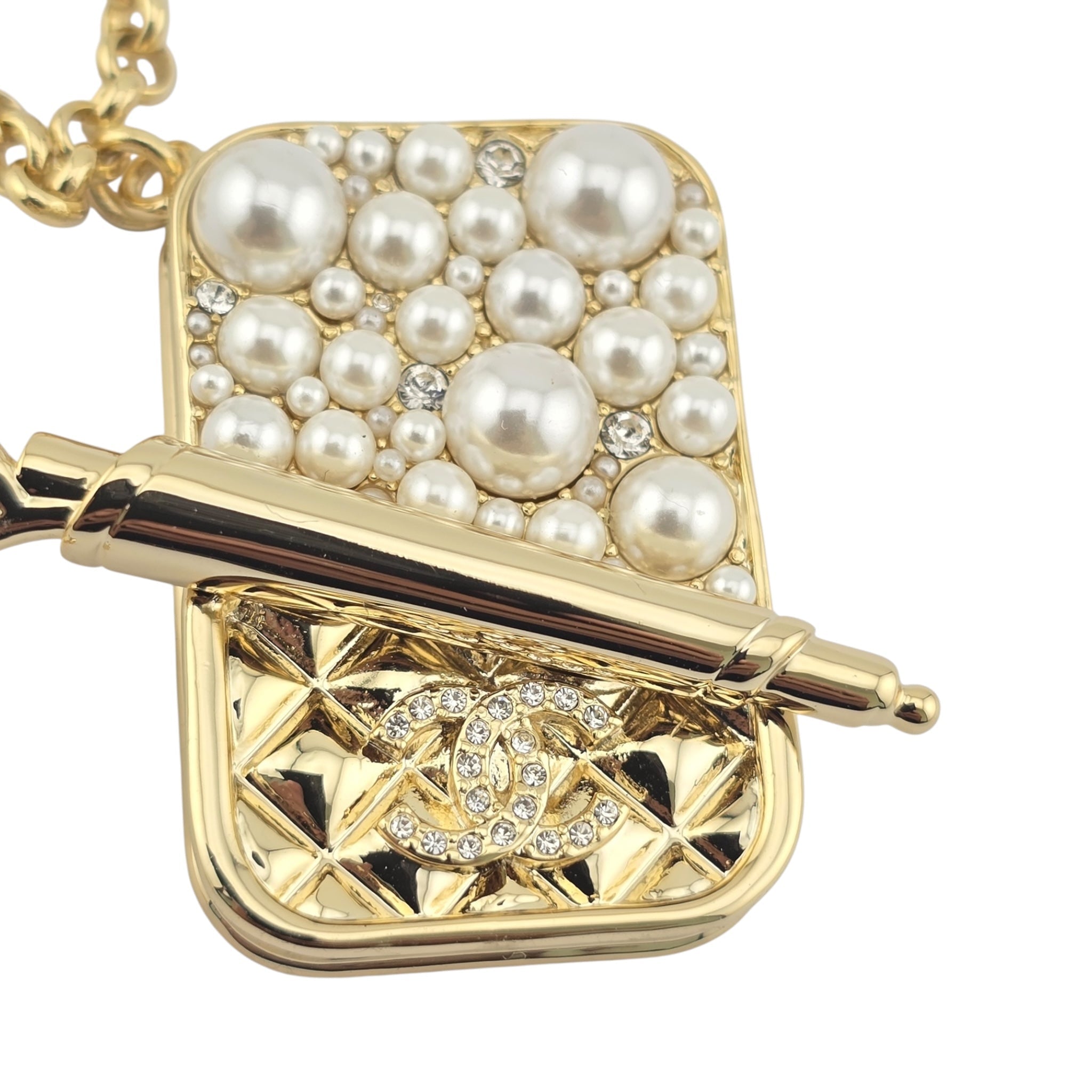 Chanel CC Gold Faux Pearl Tin Necklace 2025 CHANEL