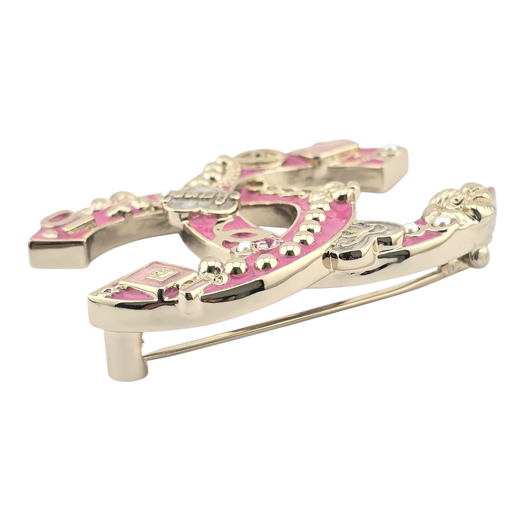 Chanel CC Pink Gold Enamel Brooch 2024 CHANEL