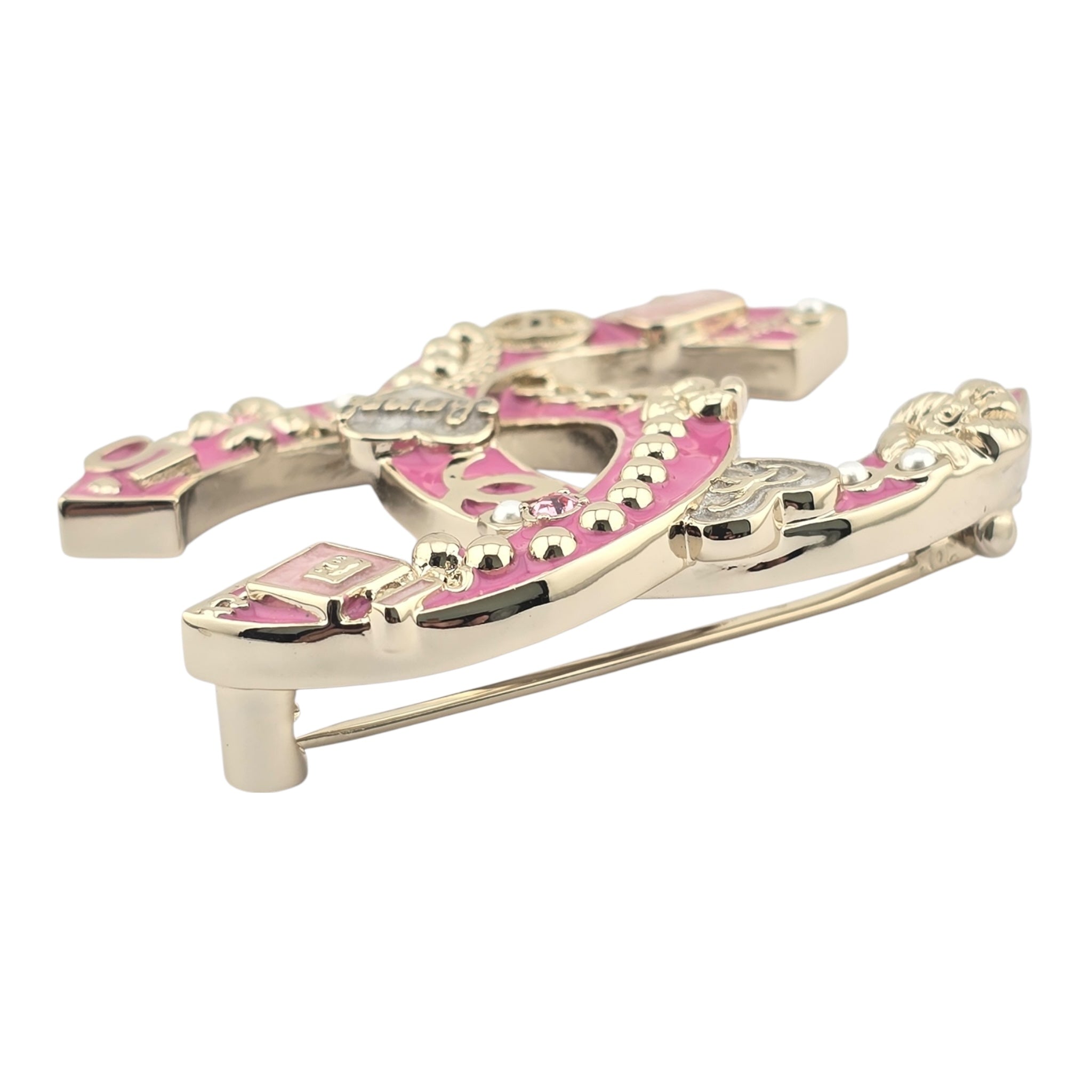Chanel CC Pink Gold Enamel Brooch 2024 CHANEL