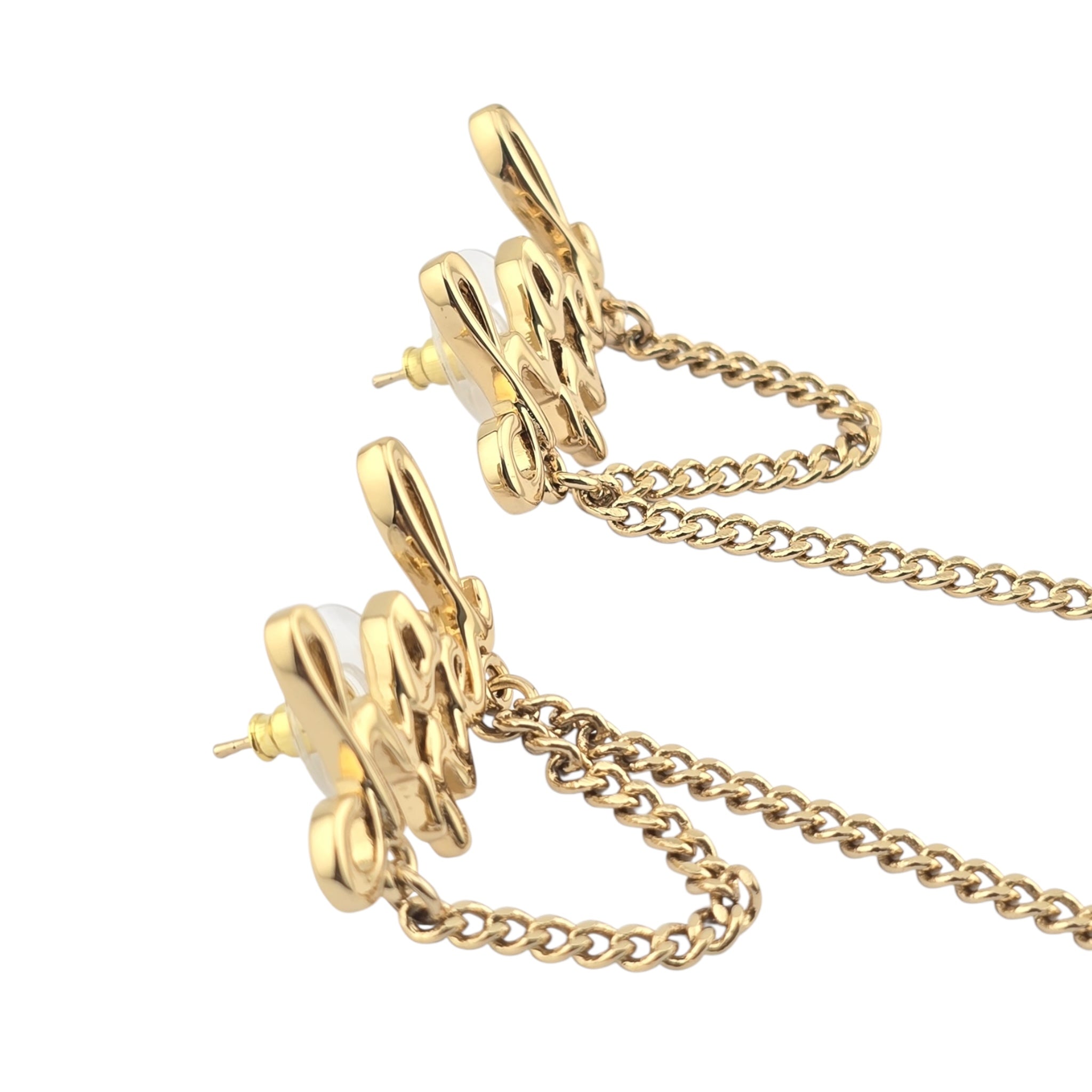 Chanel CC Logo Drop Chain Gold Earrings 2024 CHANEL
