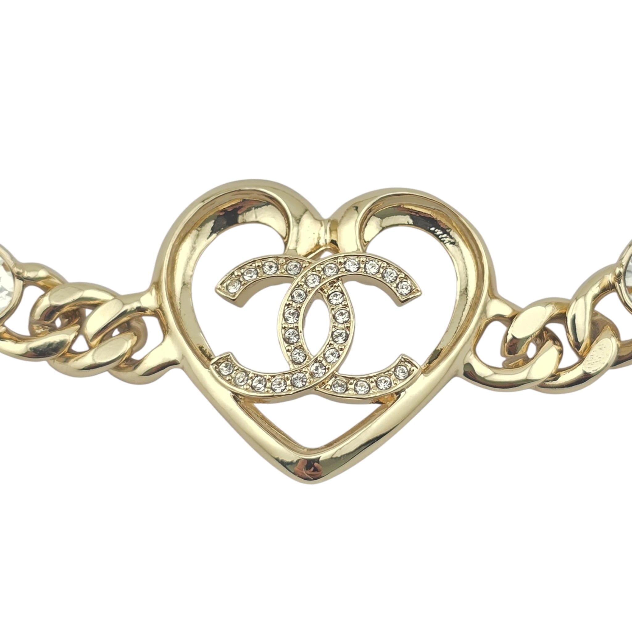 Chanel CC Heart Pendant Gold Choker Necklace 2023 CHANEL