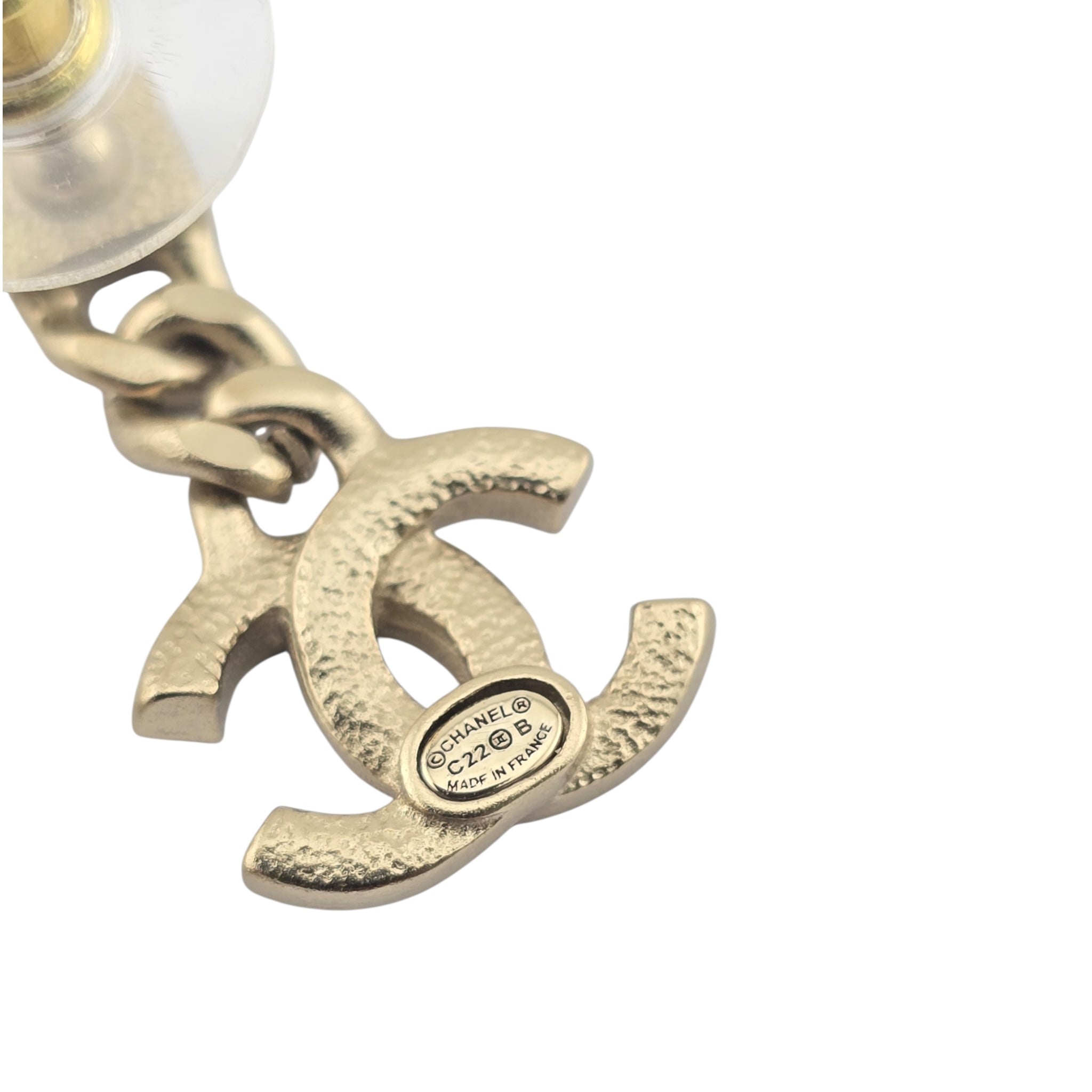 Chanel CC Metal Crystal Baguette Chain Drop Earrings Gold CHANEL