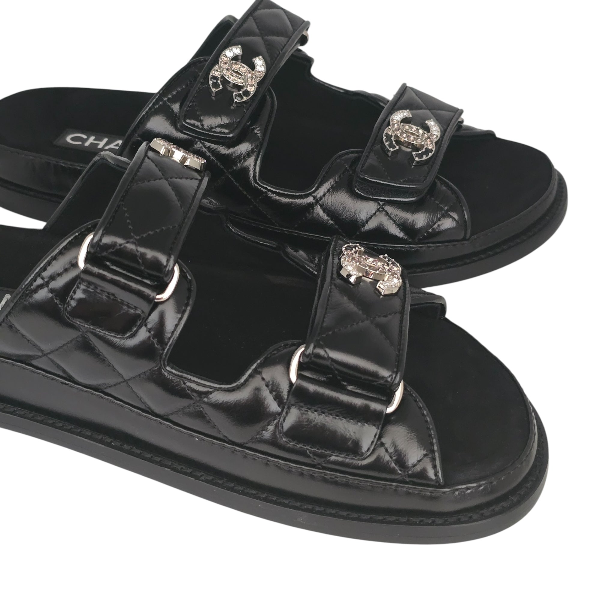 Chanel CC Dad Backless Black Quilt Sandals