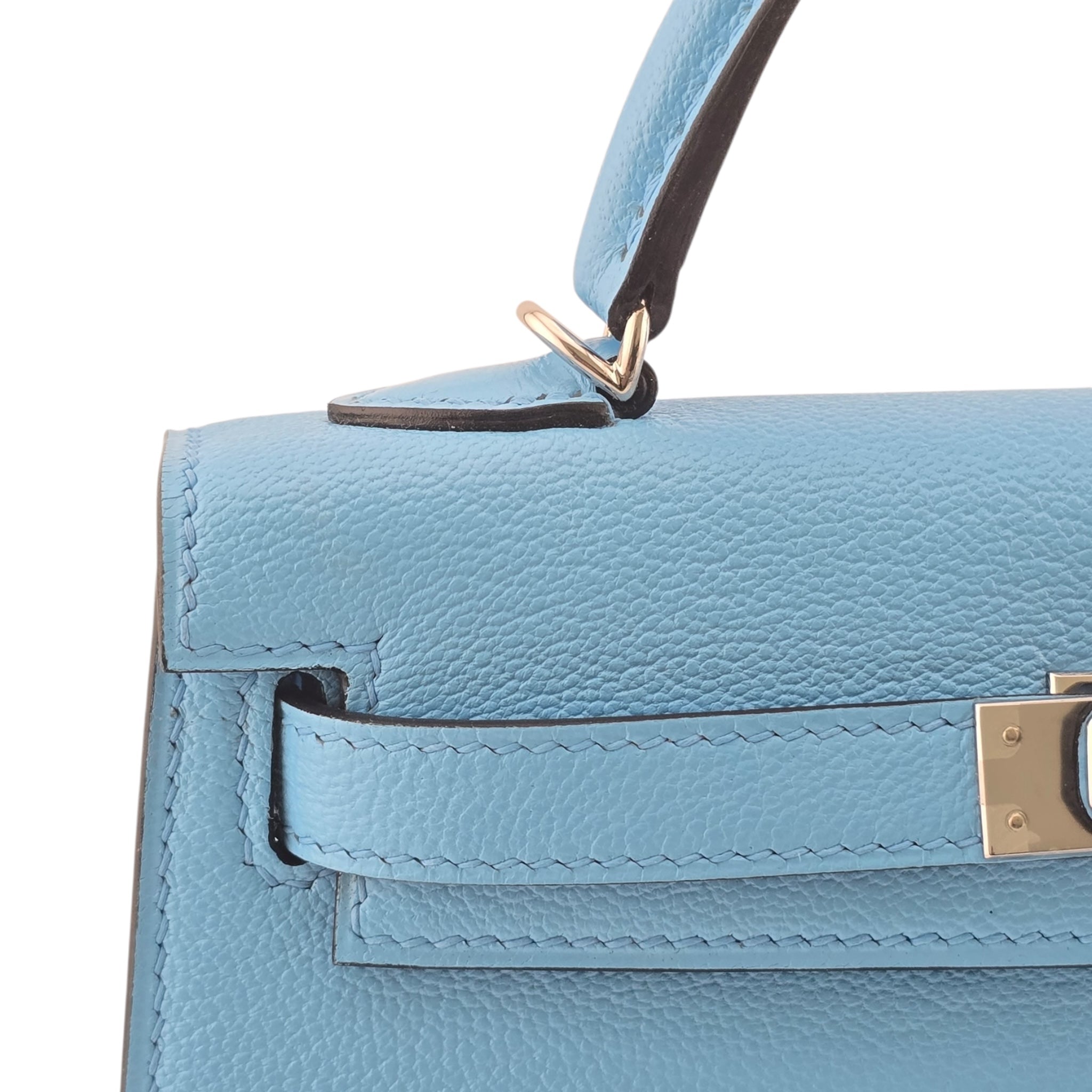 Hermes Mini Kelly II Bleu Celeste Chevre Palladium Hardware Bag