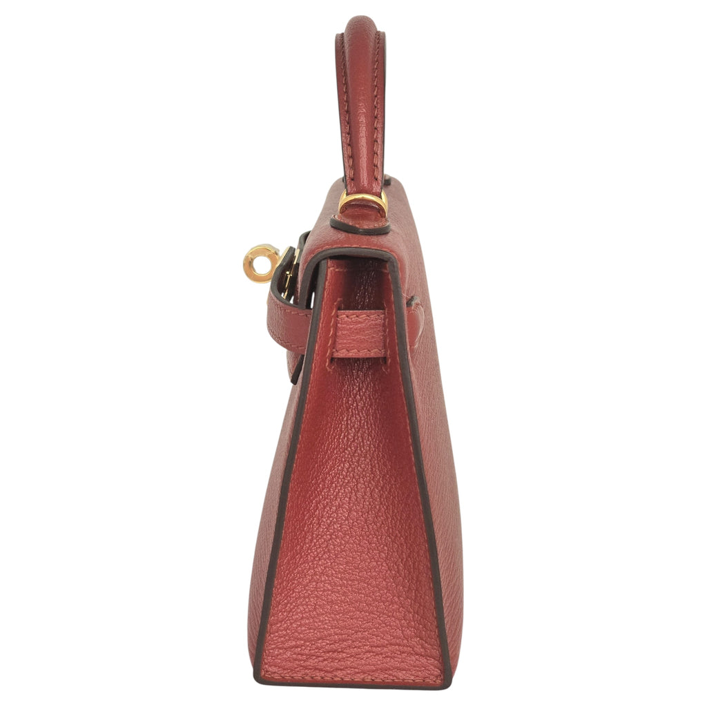 Hermes Mini Kelly II Sellier Rouge H Chèvre Gold