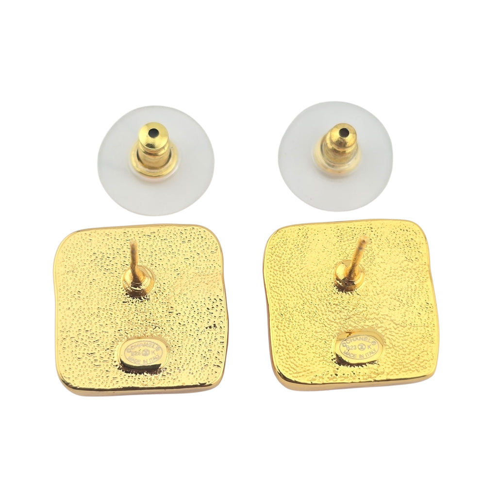 Chanel CC Resin Pink Gold Square Earring 2023 CHANEL