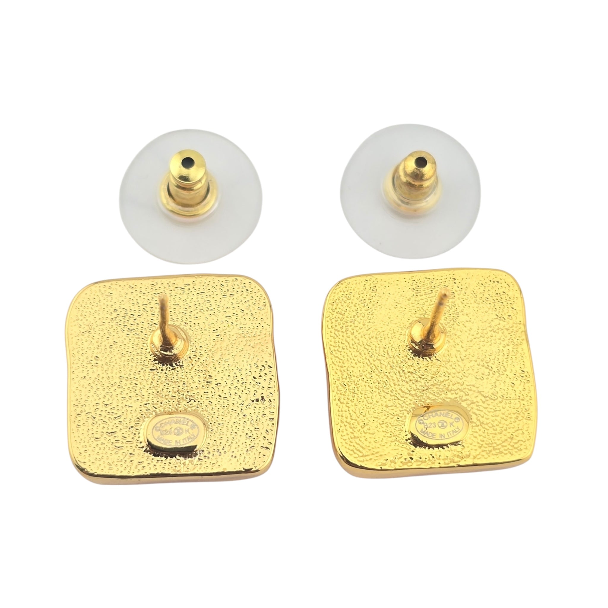 Chanel CC Resin Pink Gold Square Earring 2023 CHANEL