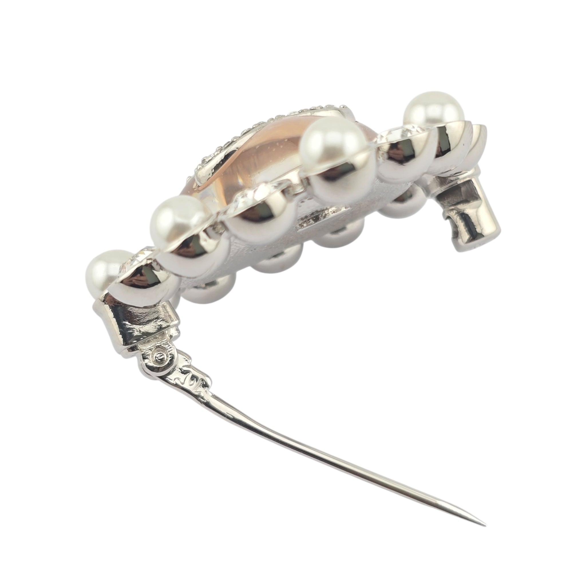 Chanel CC Silver Pink Heart Crystal Faux Pearl Brooch 2025 CHANEL