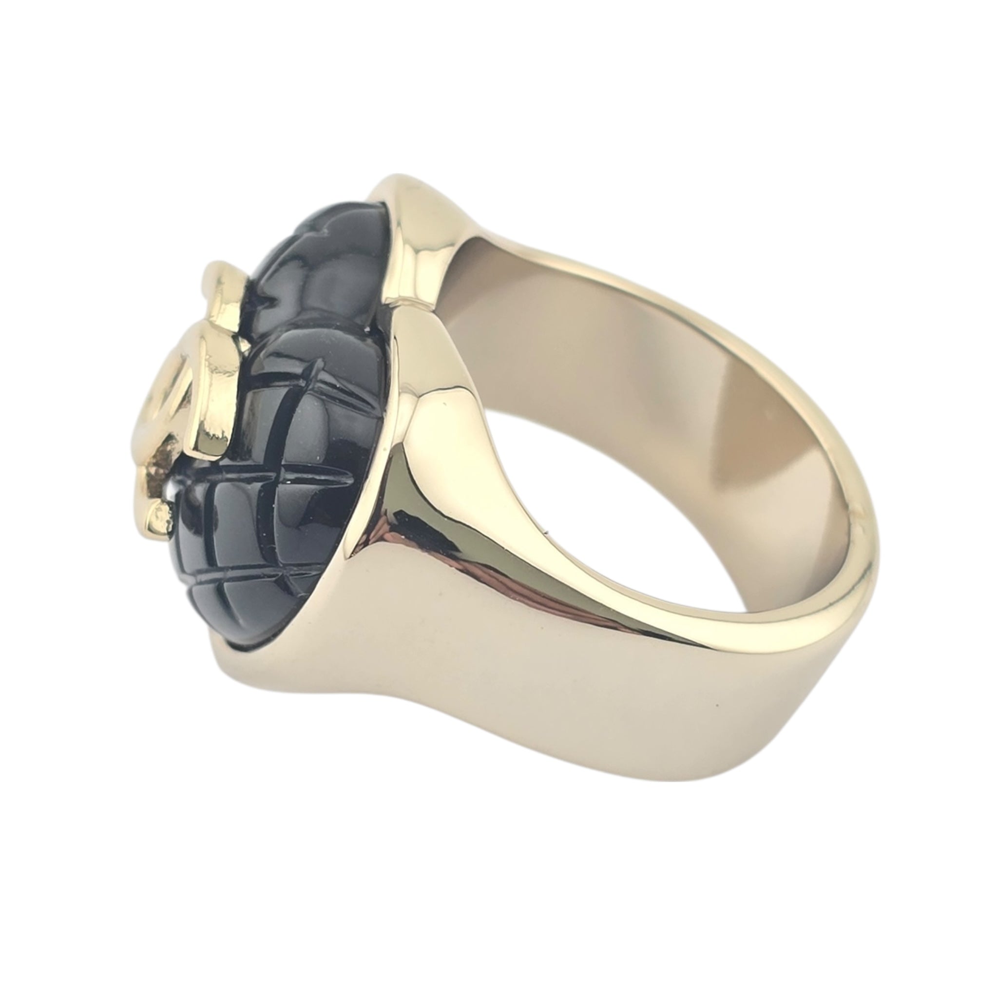 Chanel CC Resin Quilted Heart Ring Gold Black CHANEL