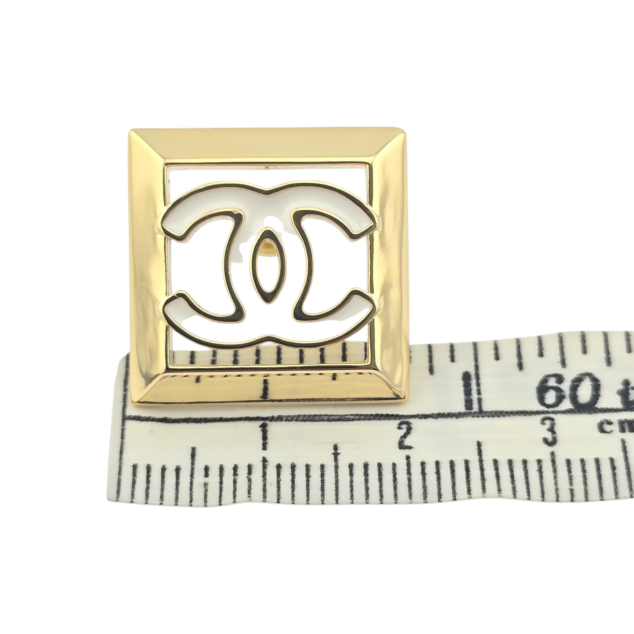 Chanel CC Square Gold White Earrings