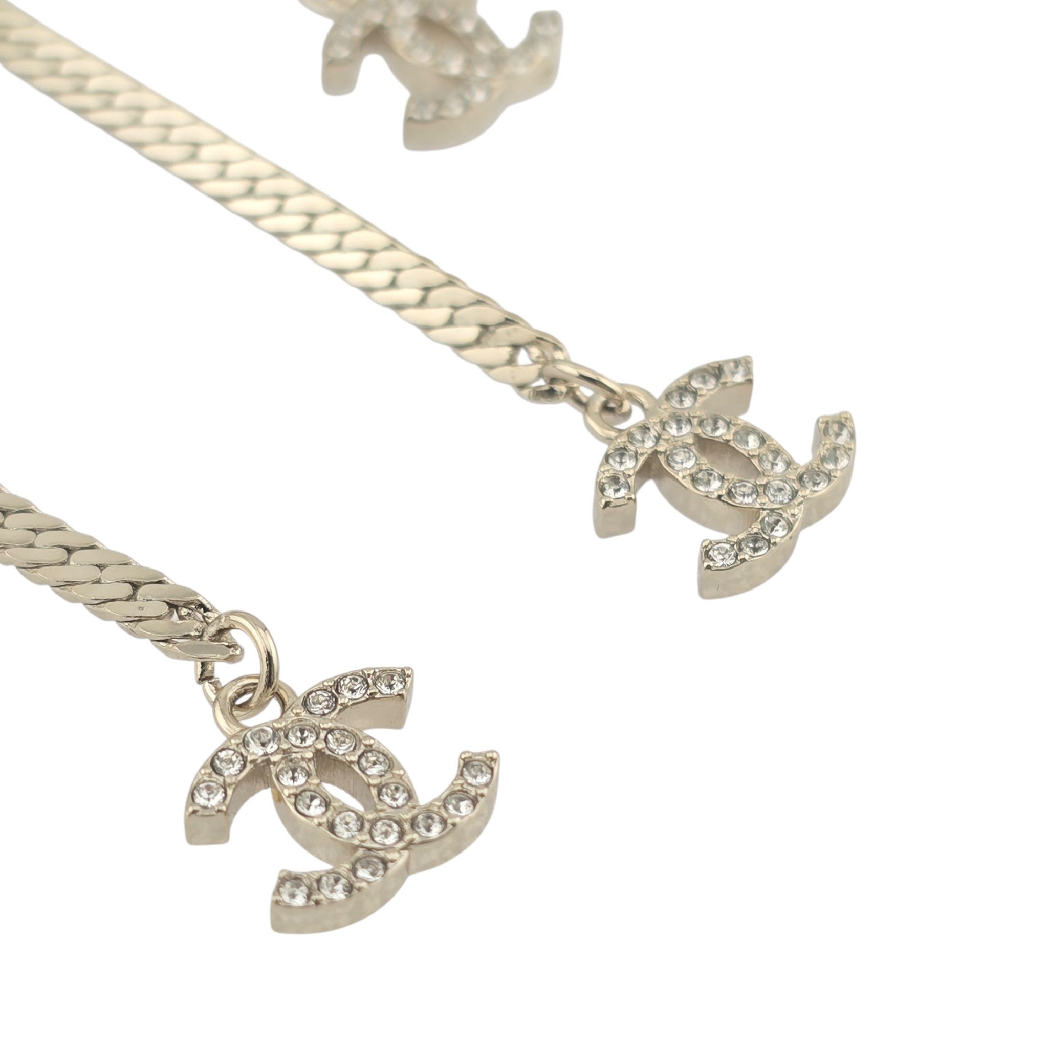 Chanel CC Leather Gold Crystal Earrings 2022