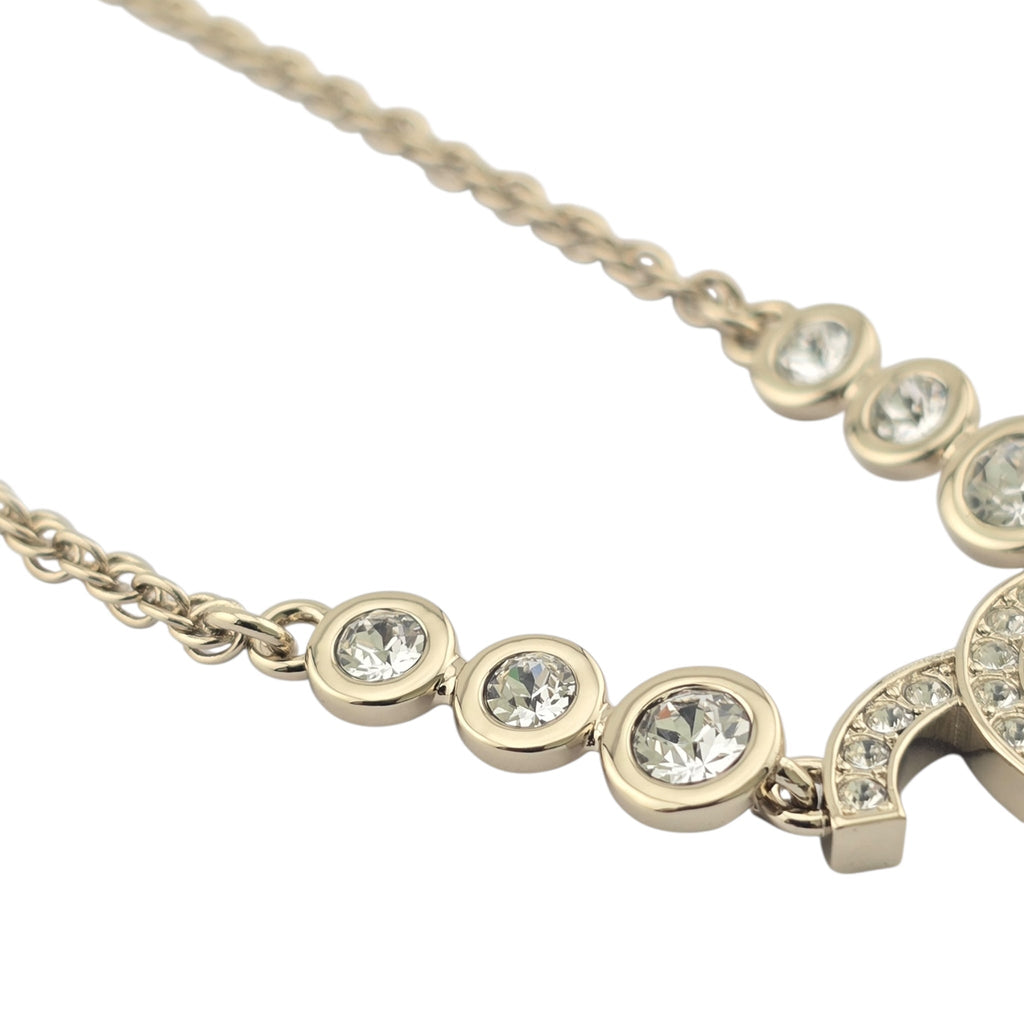 Chanel CC Metal Crystal Link Pendant Necklace Gold 2025 CHANEL