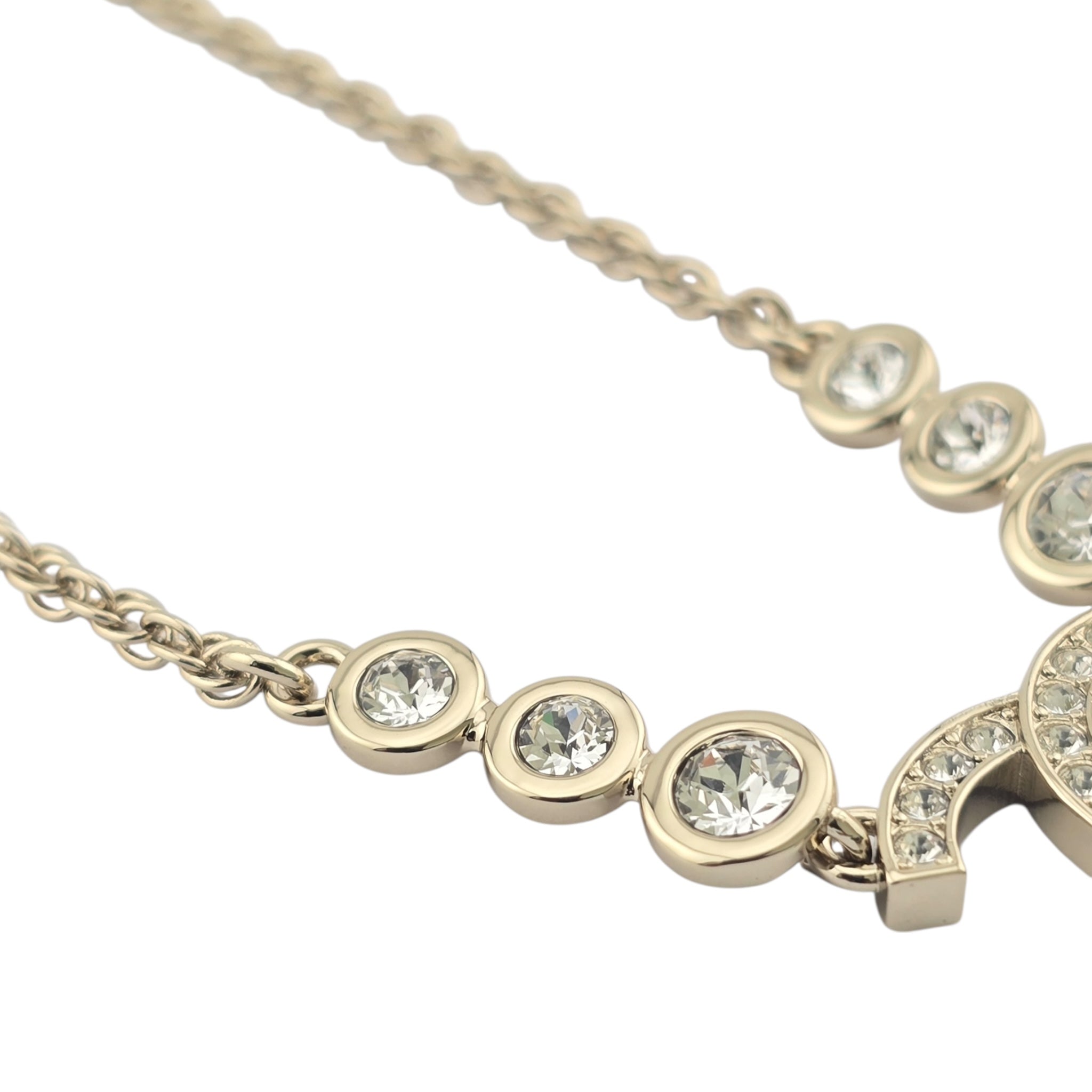 Chanel CC Metal Crystal Link Pendant Necklace Gold 2025 CHANEL