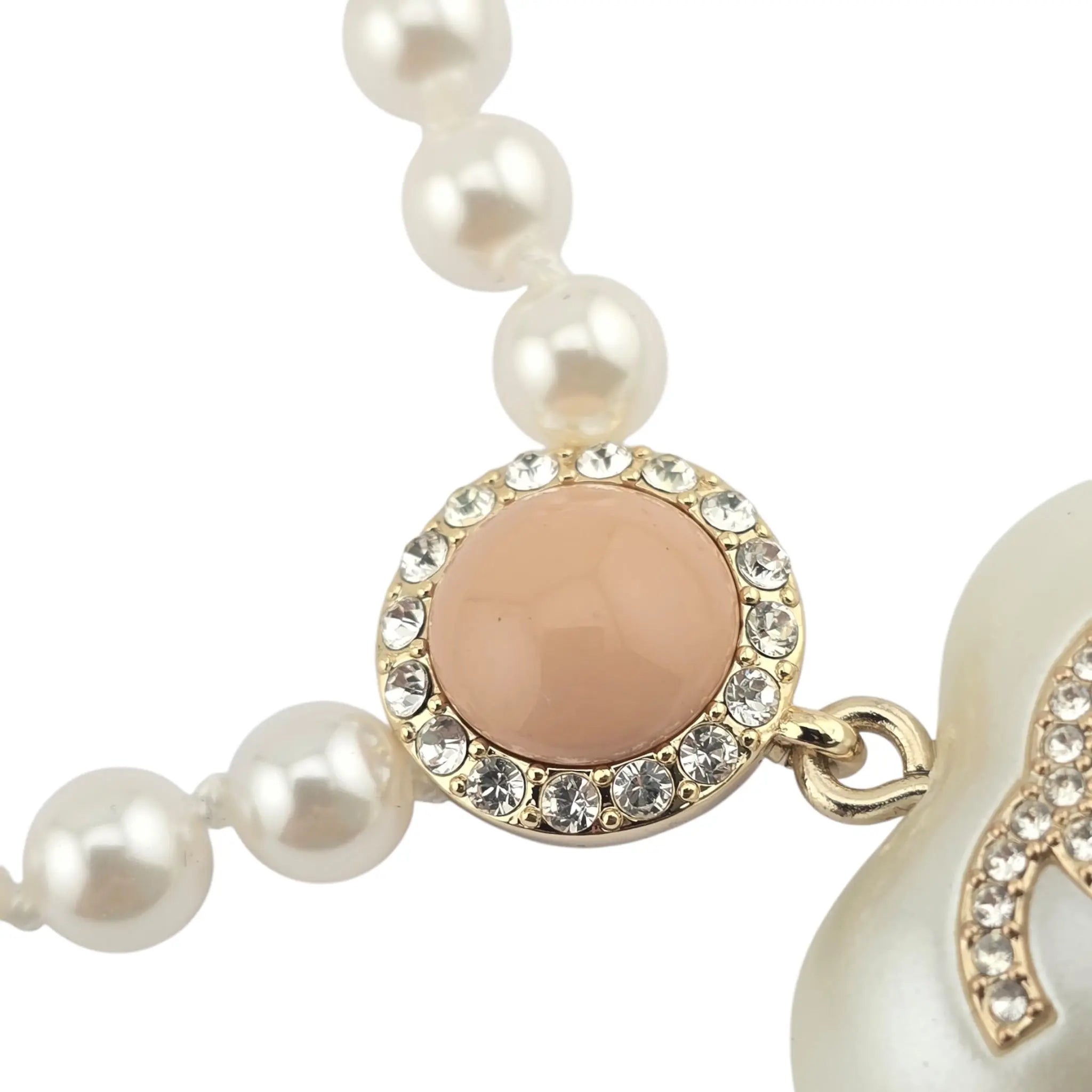 Chanel CC Pearl Crystal Heart Gold Short Necklace 2021 CHANEL