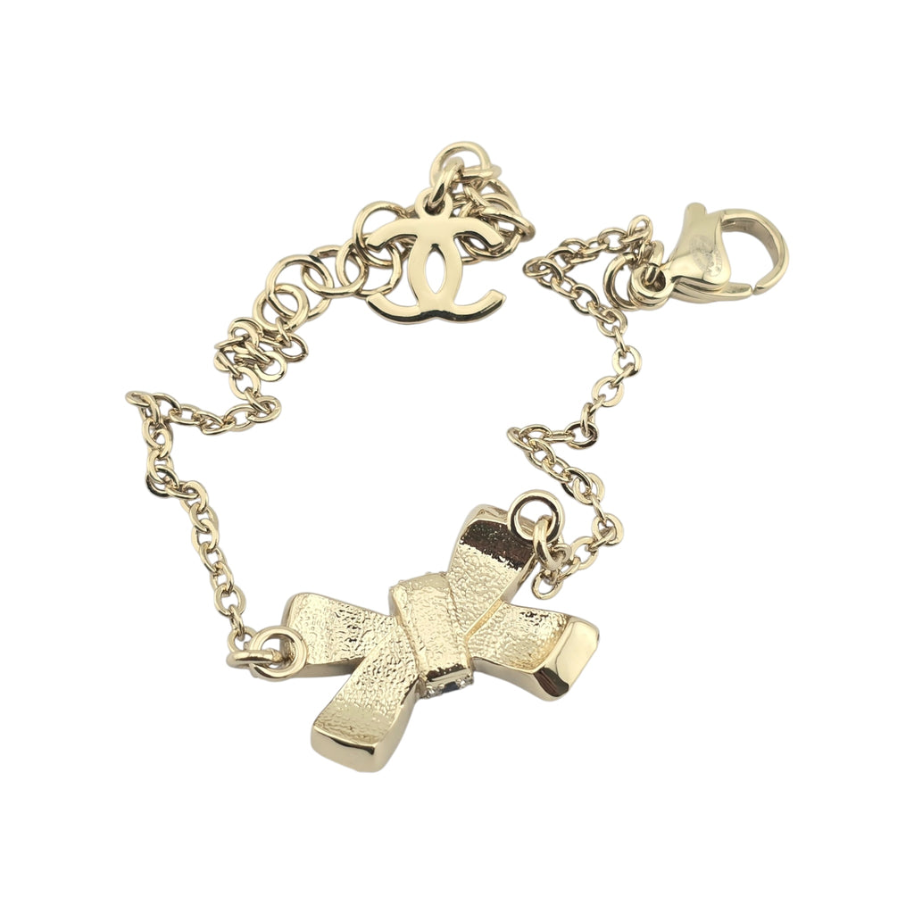 Chanel CC Gold Crystal Enamel Bow Bracelet 2025