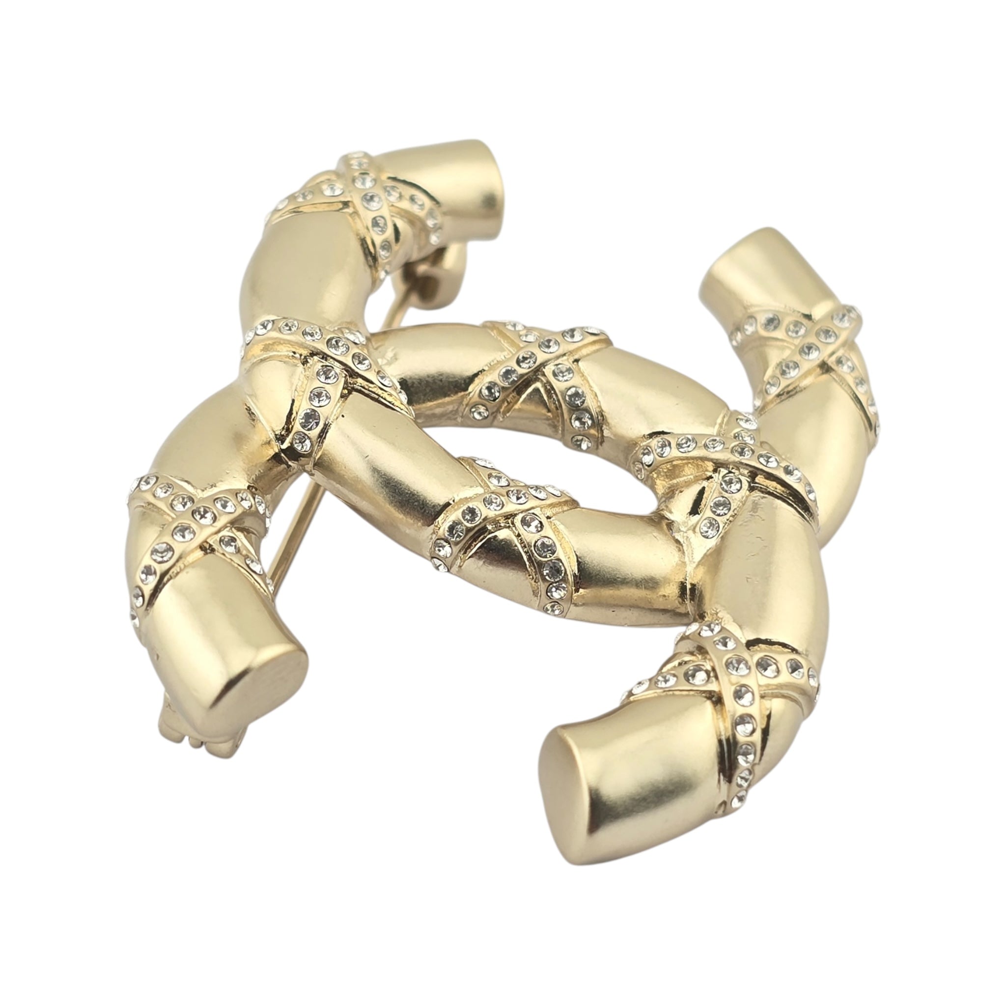 Chanel Crystal CC Logo Brooch Gold 2021
