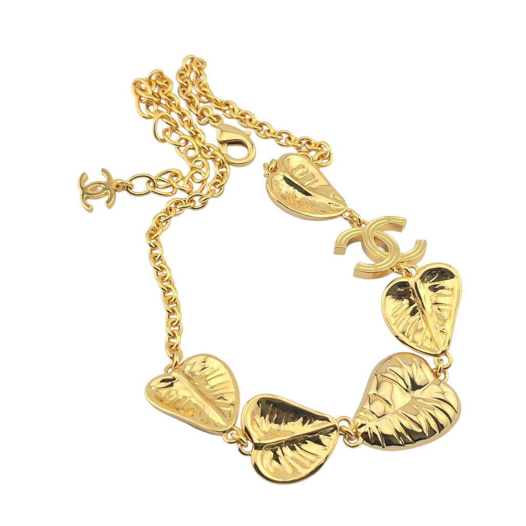 Chanel CC Gold Black Heart Leaf Necklace 2025