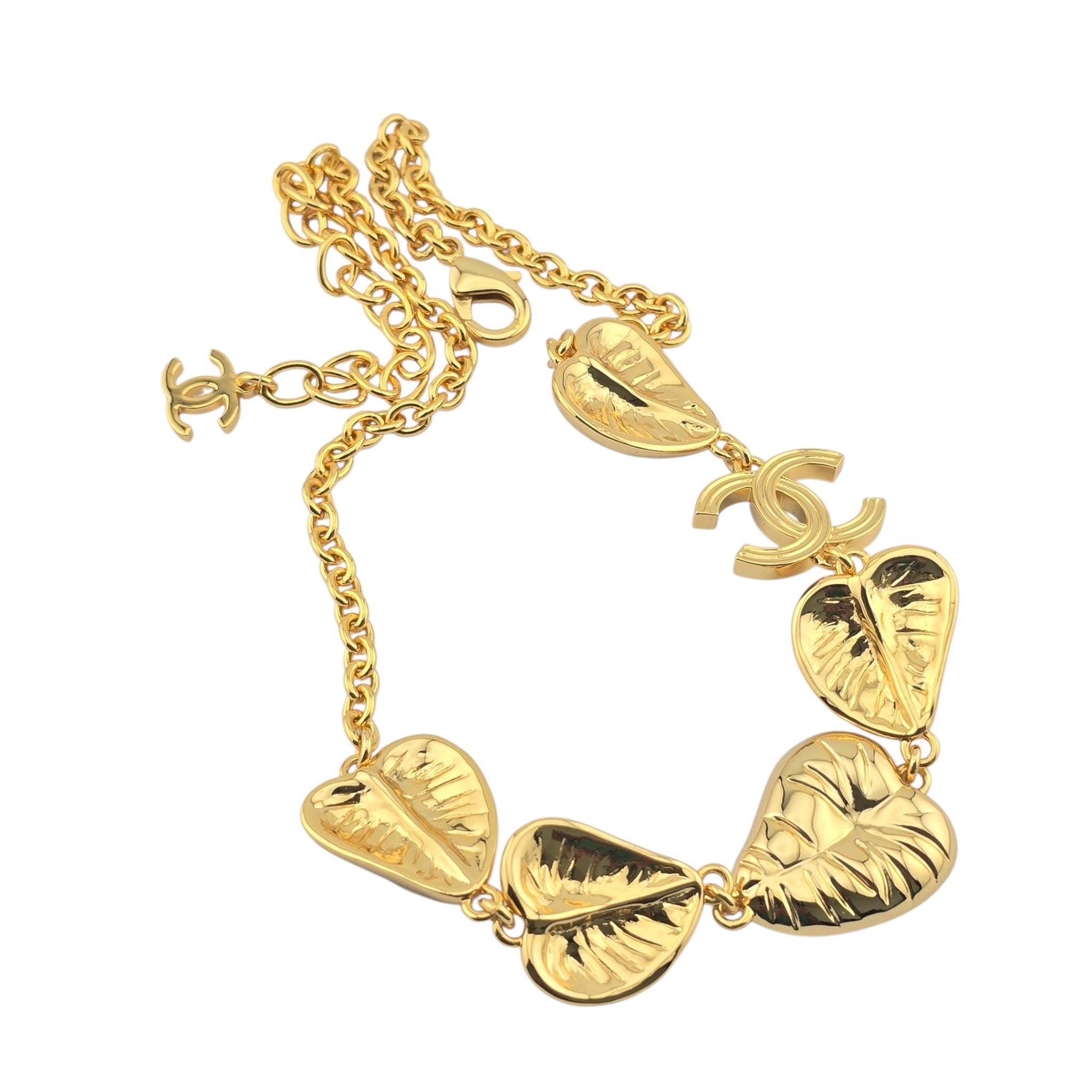 Chanel CC Gold Black Heart Leaf Necklace 2025