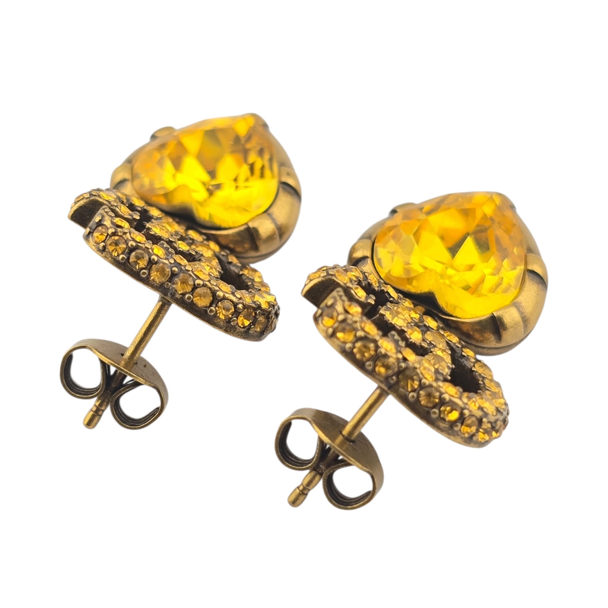 GUCCI GG Yellow Heart Crystal Drop Earrings