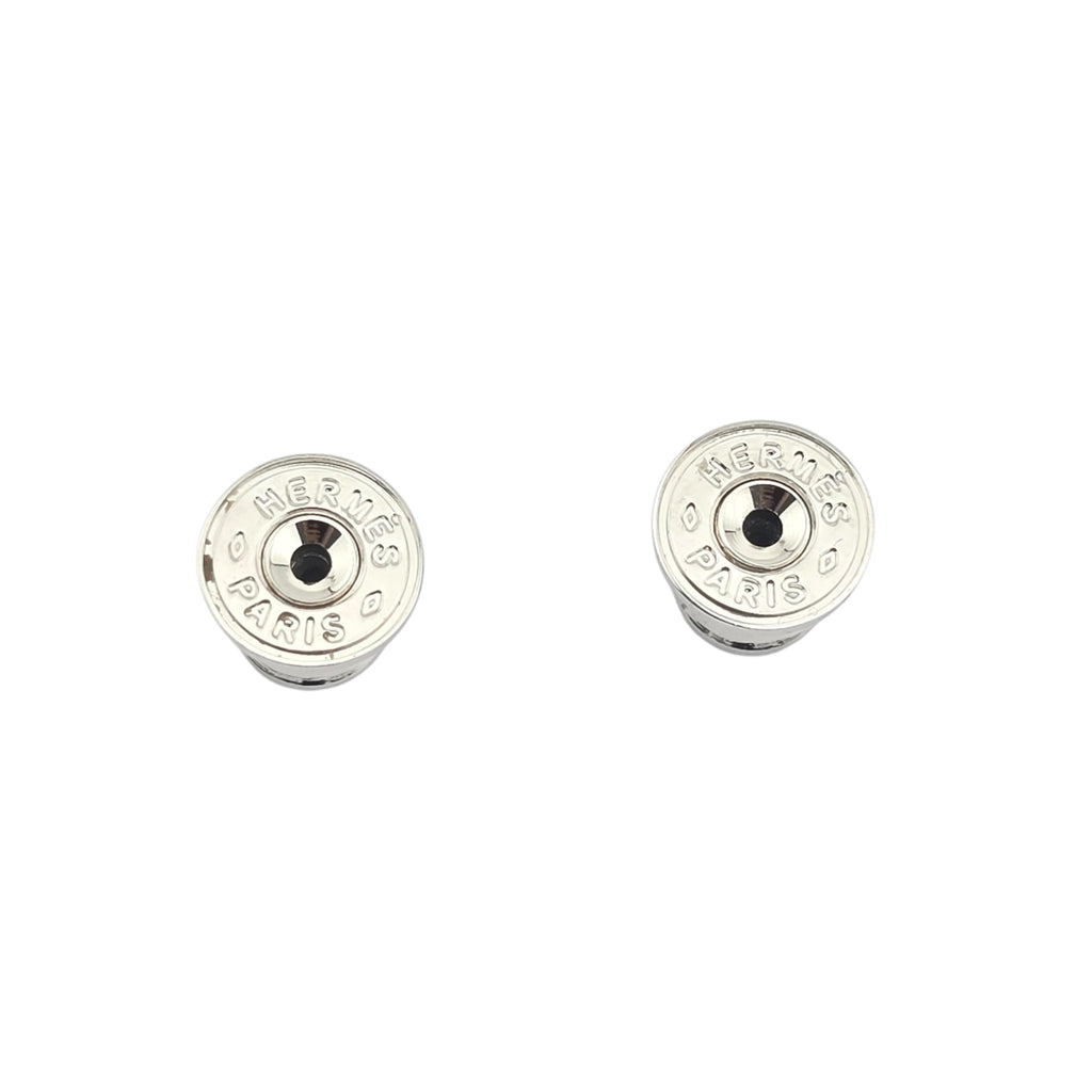 Hermes Athena Large Black Silver Earrings