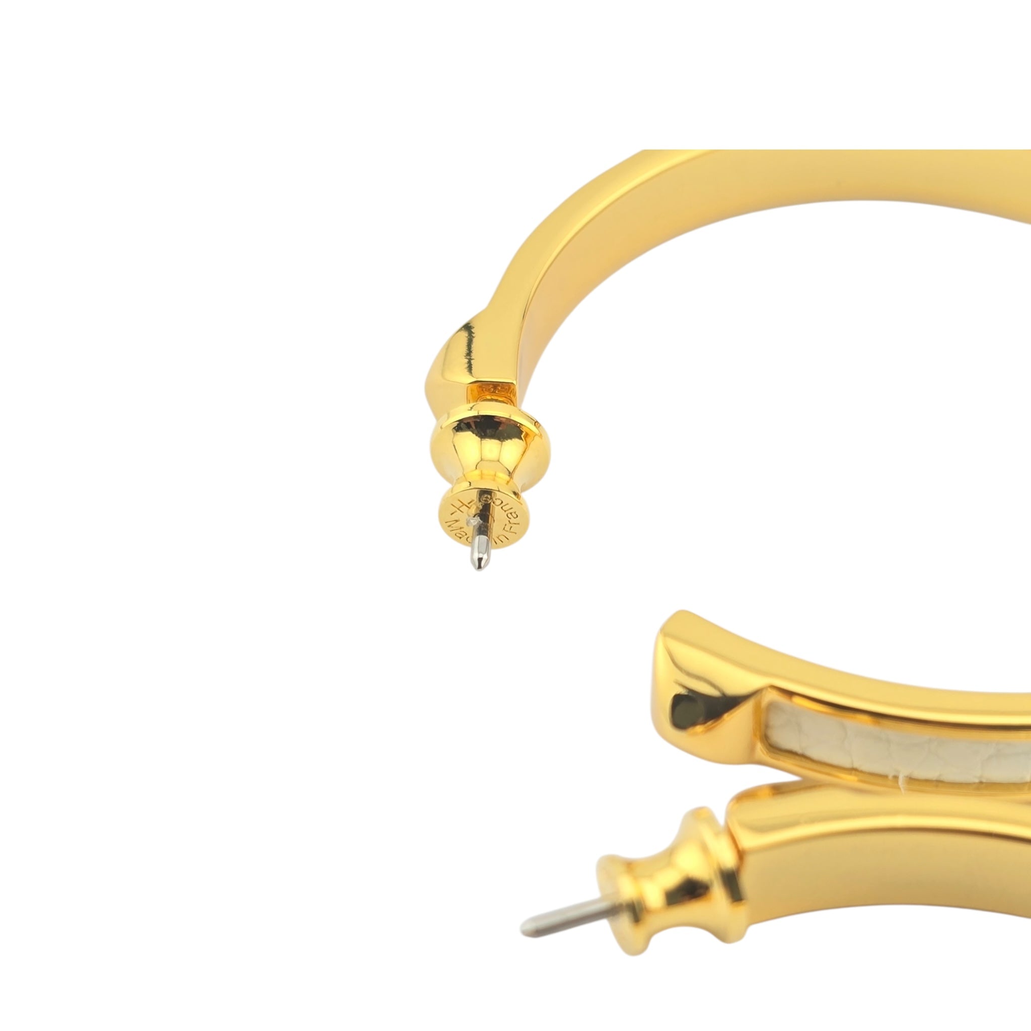 Hermes Athena Large White Gold Earrings