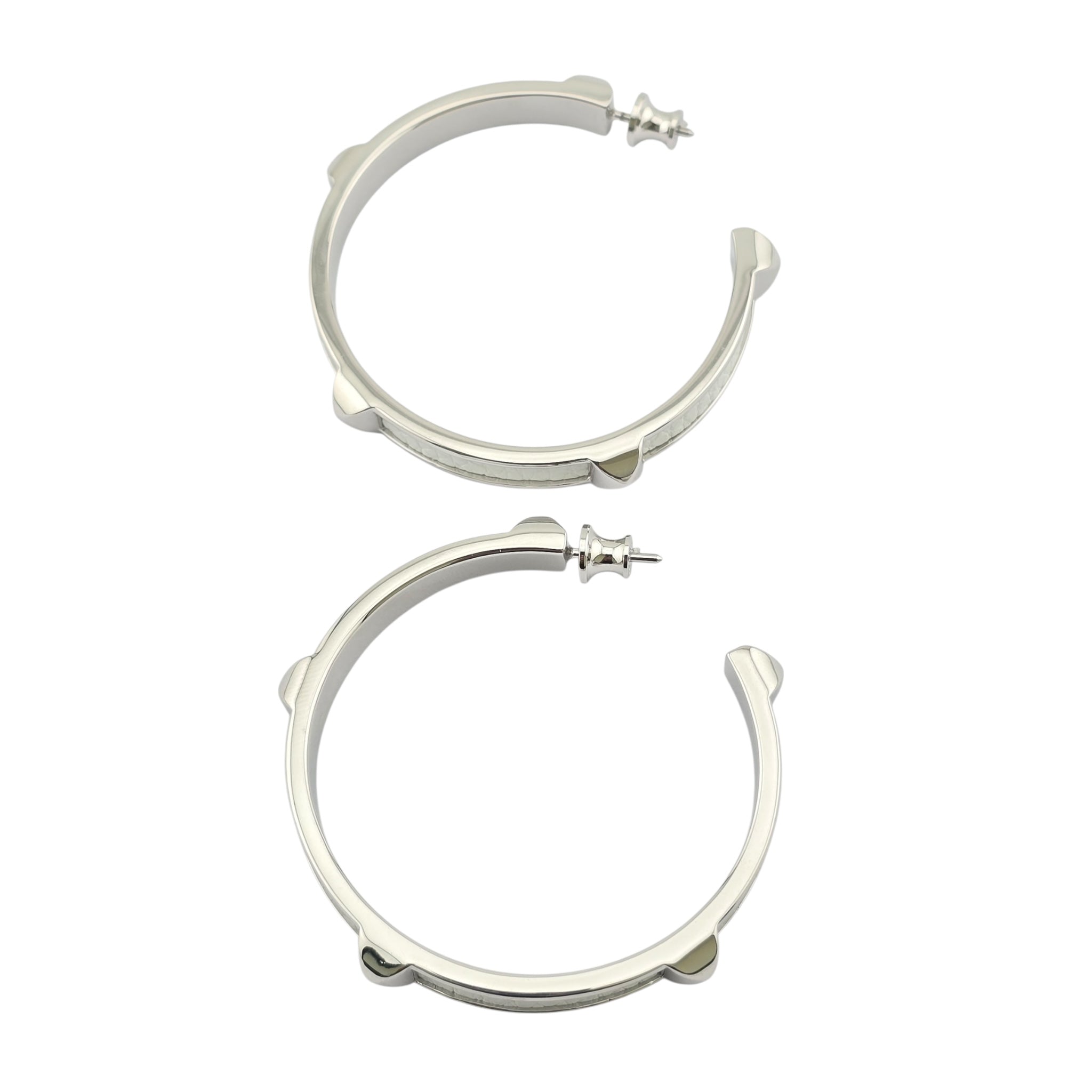 Hermes Athena Large White Silver Earrings