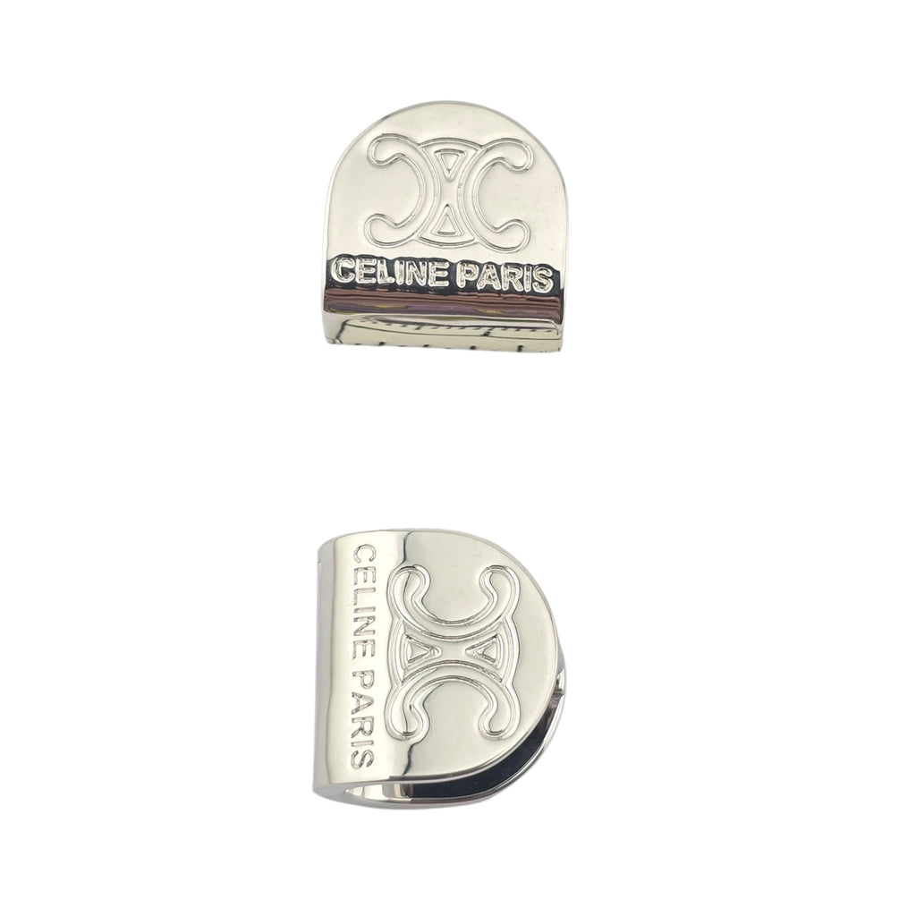 Celine Silver Metal Logo Earrings