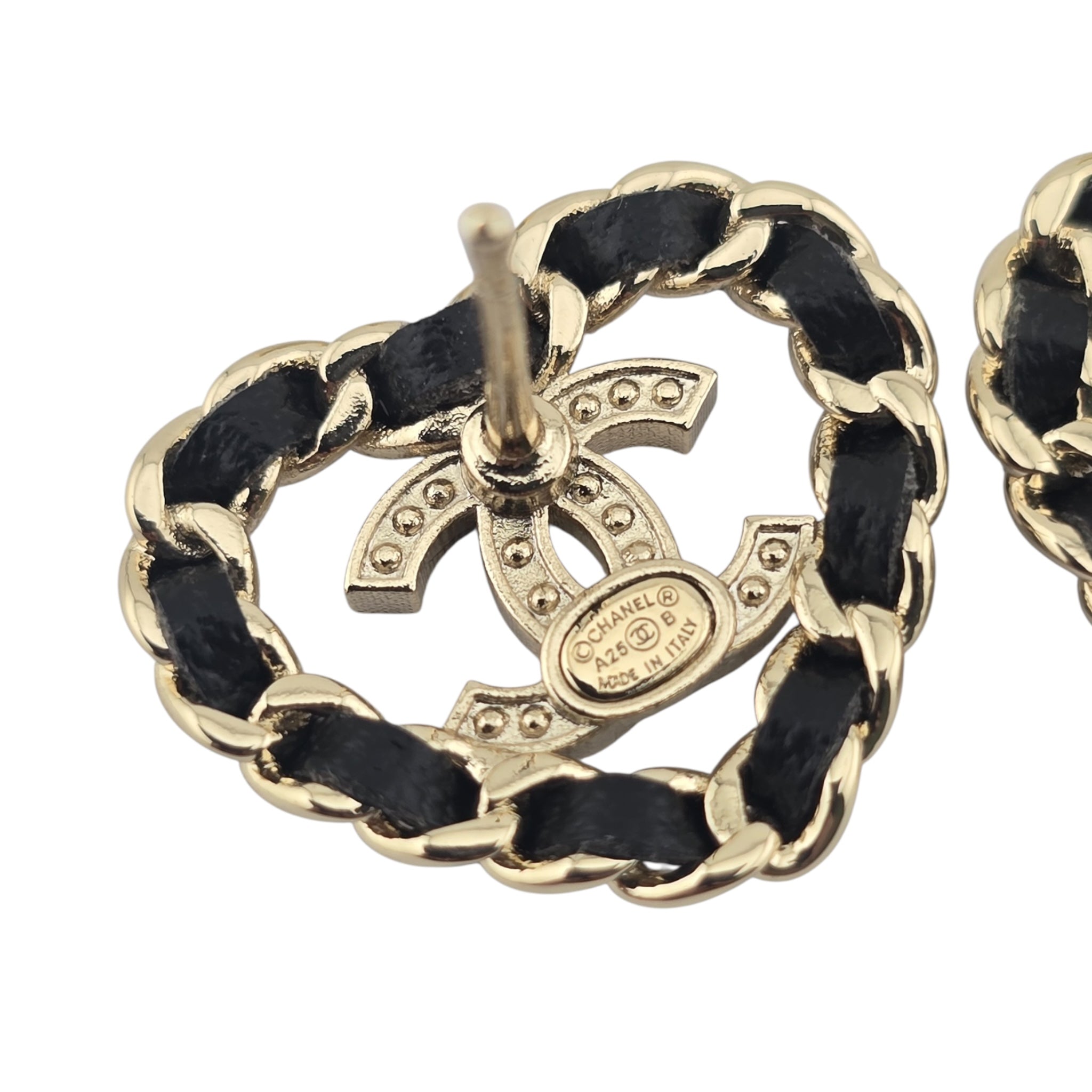 Chanel CC Black Gold Heart Stud Earrings A25