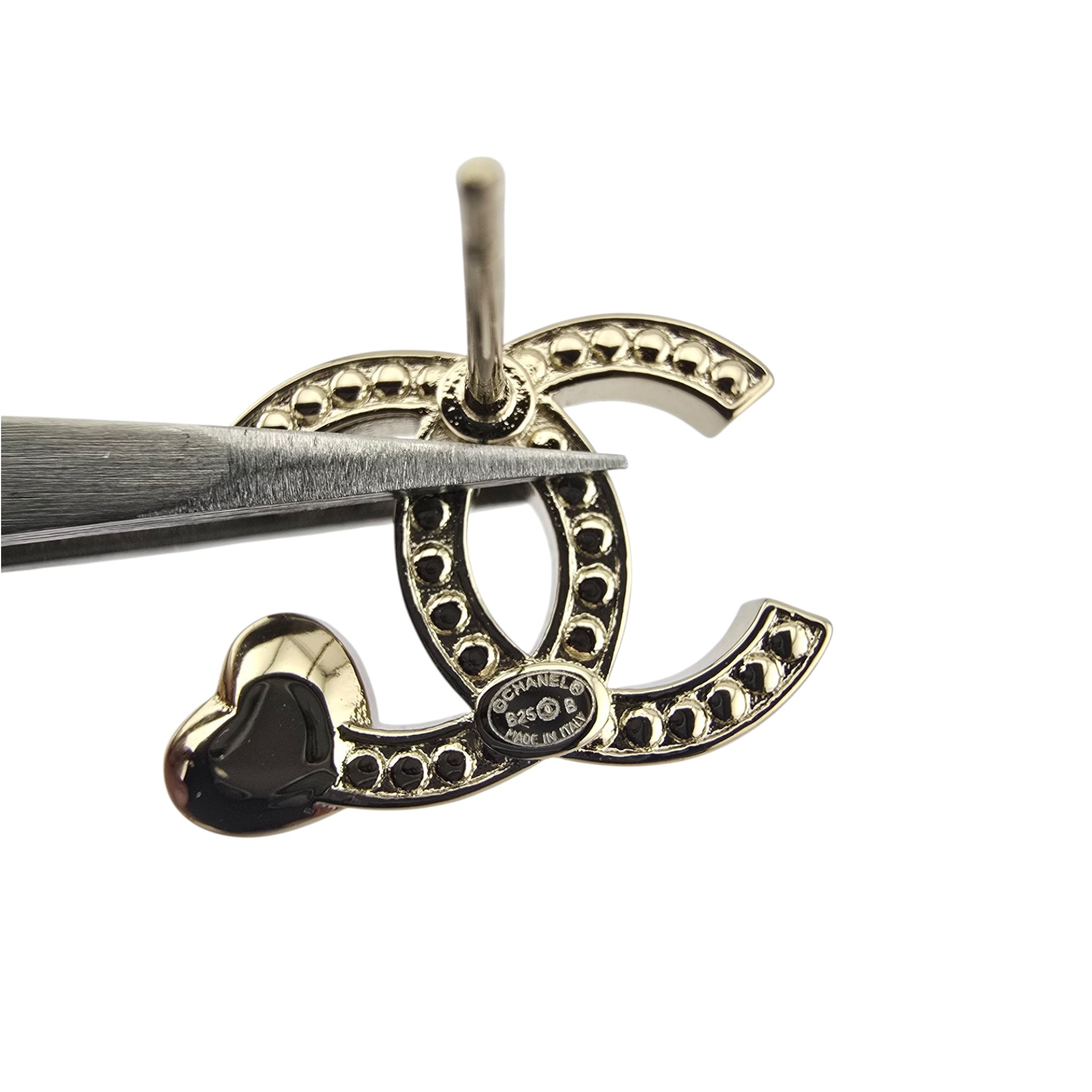 Chanel CC Gold Crystal Heart Stud Earrings 2025