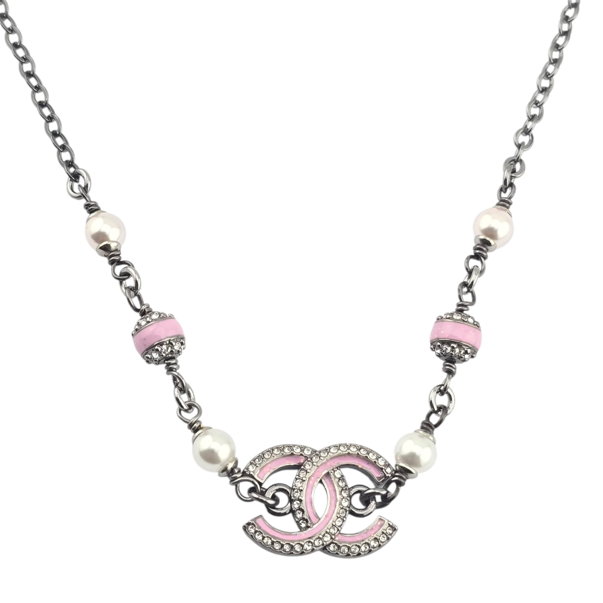 Chanel CC Gunmetal Pink Necklace 2025