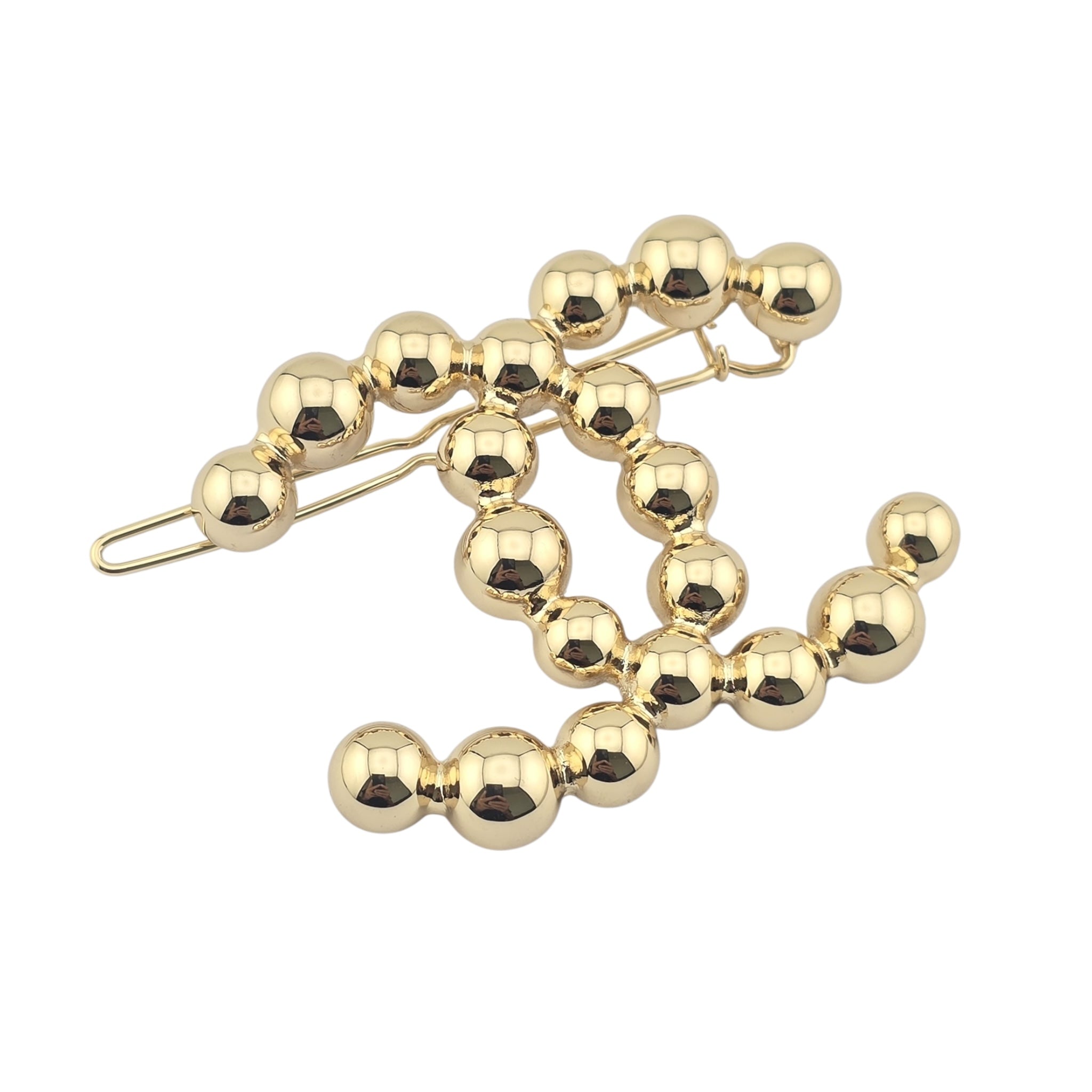 Chanel CC Metal Beaded Hair Clip Gold